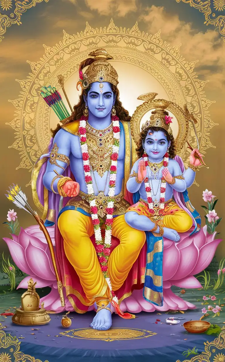 Illustrate key avatars narrated in the text, such as Vishnu's incarnations like Rama and Krishna.