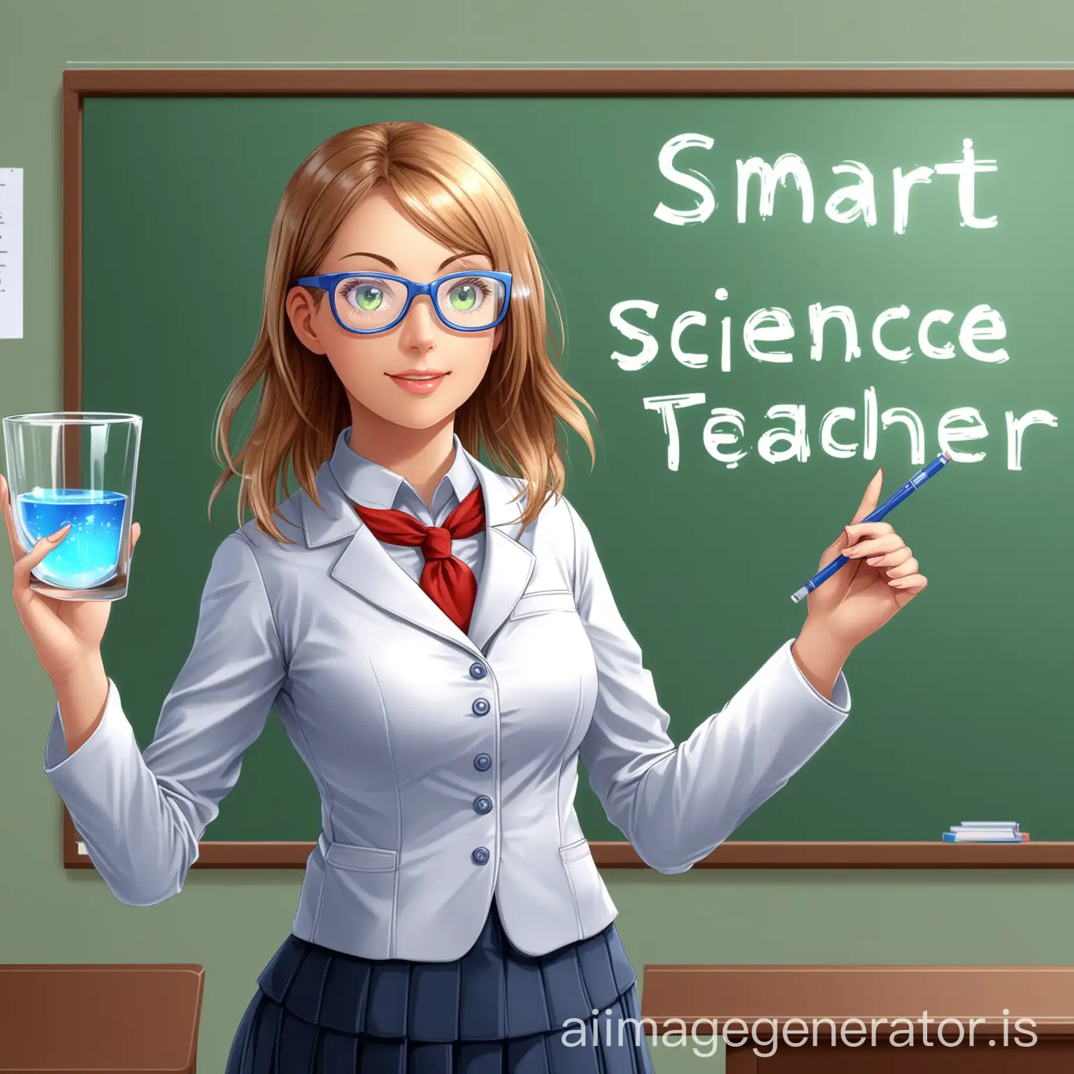 Smart-Girl-Teacher-with-Glasses-Advertising-Science-Lesson