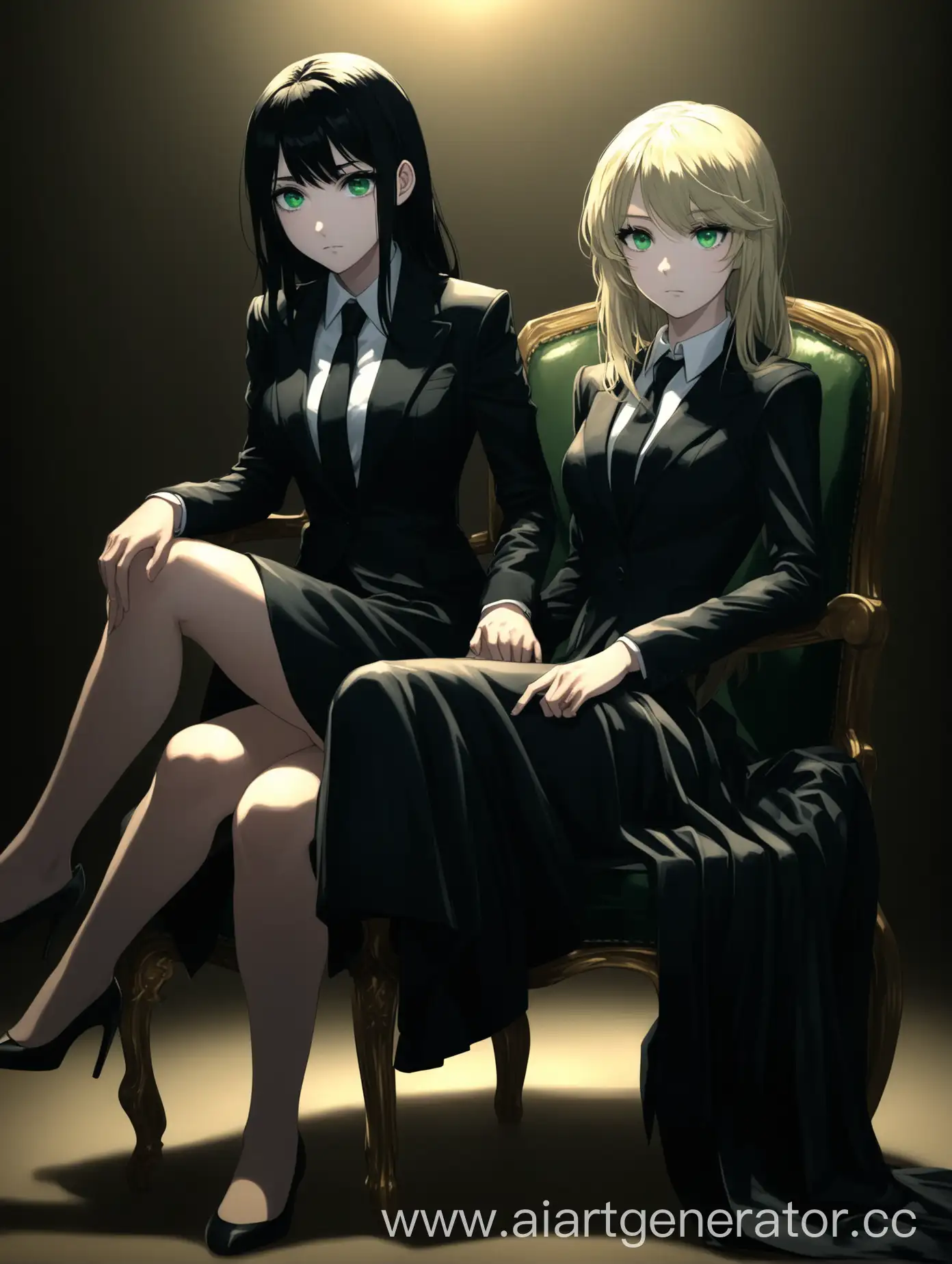 Elegant-Girls-Sitting-Together-in-Contrasting-Attire