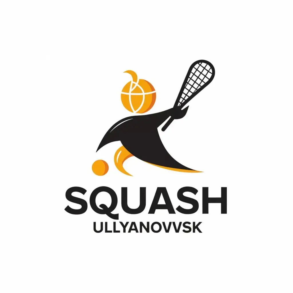 LOGO-Design-For-First-Squash-Club-Ulyanovsk-Racket-Ball-Person-in-Modern-Style-with-Clear-Background