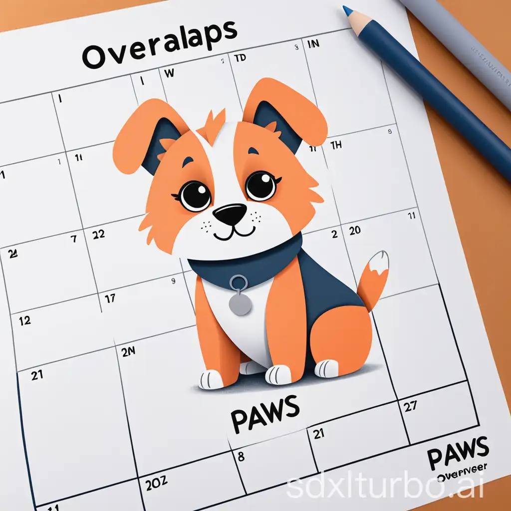 draw an illustration for the word 'overlaps' - like a crossover 'I have paws' and time overlap in a calendar