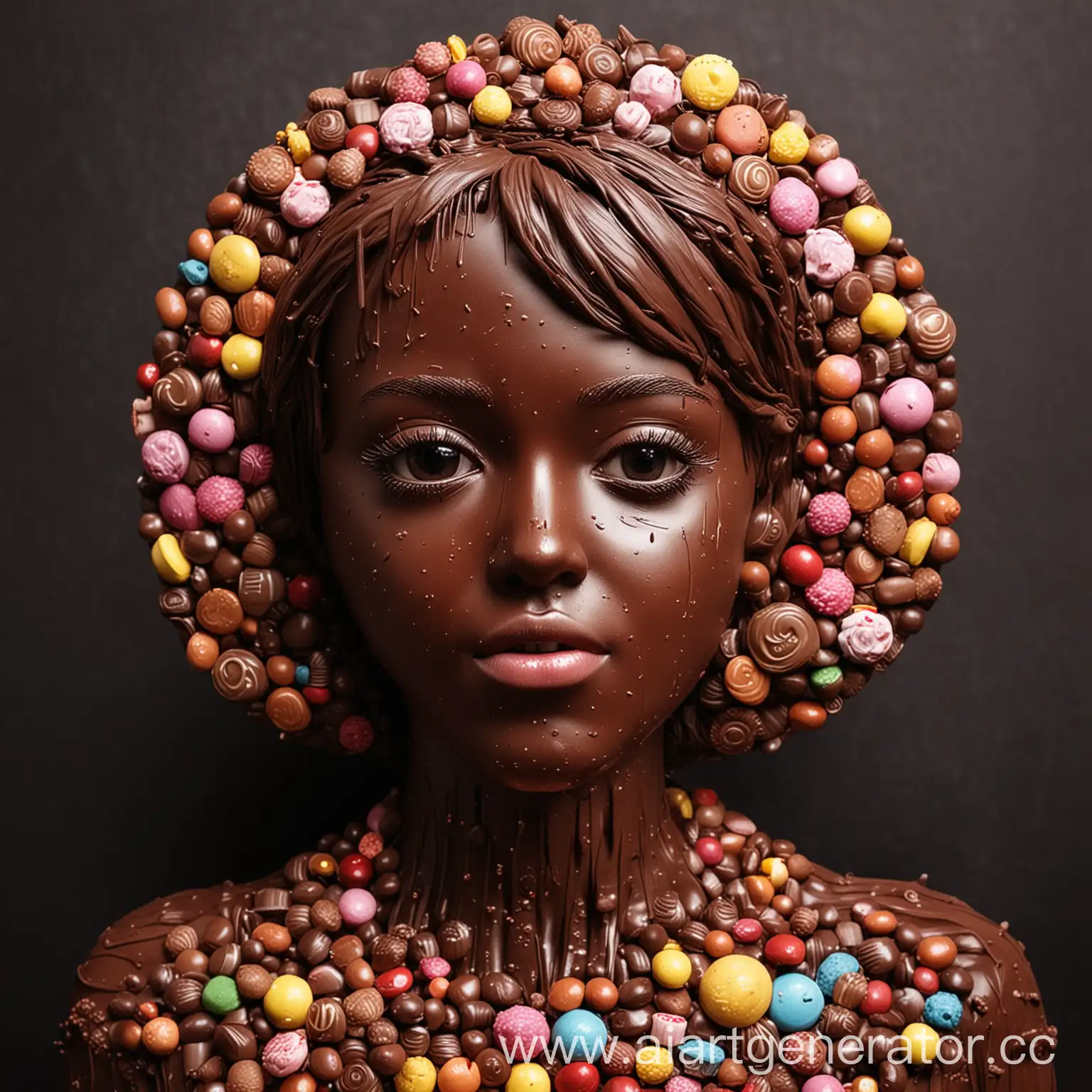 девцшка сделанная
 из шоколада и конфет