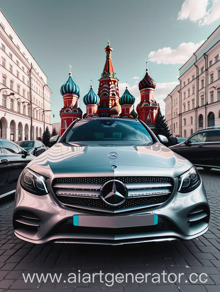 Мерседес 2020 года припаркованный в центре Москвы, с эффектами