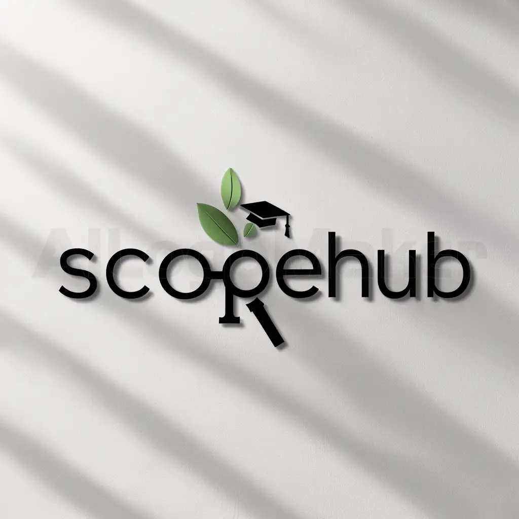 a logo design,with the text "Scopehub", main symbol: Letter S as a magnifiying glass form and H letter and a sympol of graduation on the top of letter S,Moderate,be used in Education industry,clear background