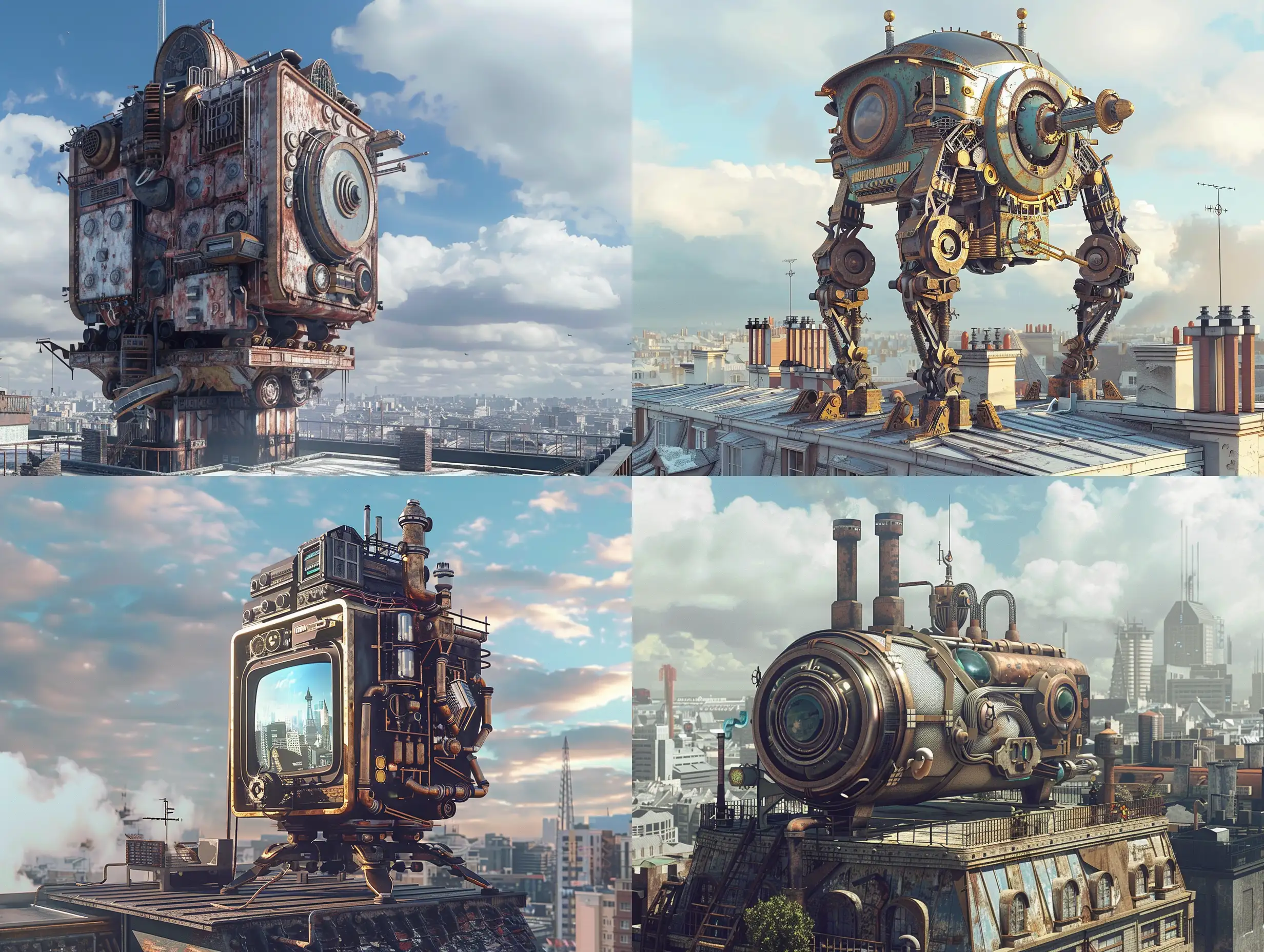 Steampunk-Style-Rooftop-with-Giant-Retro-Mechanical-Computer