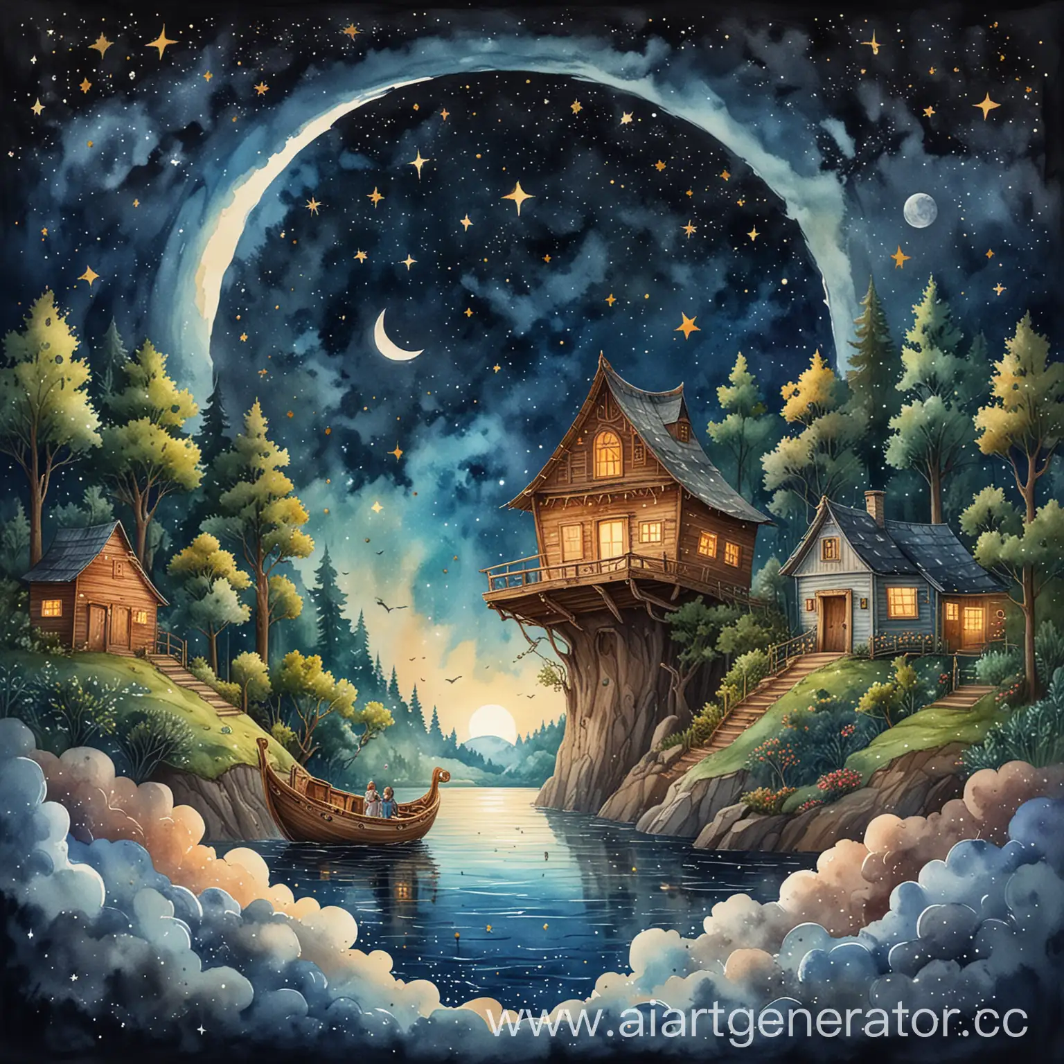 Night-Sky-with-Floating-Ark-and-Small-World-Landscape