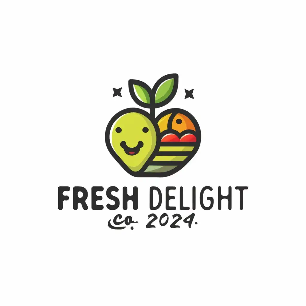 a logo design,with the text "Fresh Delight Co. 2024", main symbol:Grapes, Avocado, Mango,Moderate,be used in Entertainment industry,clear background