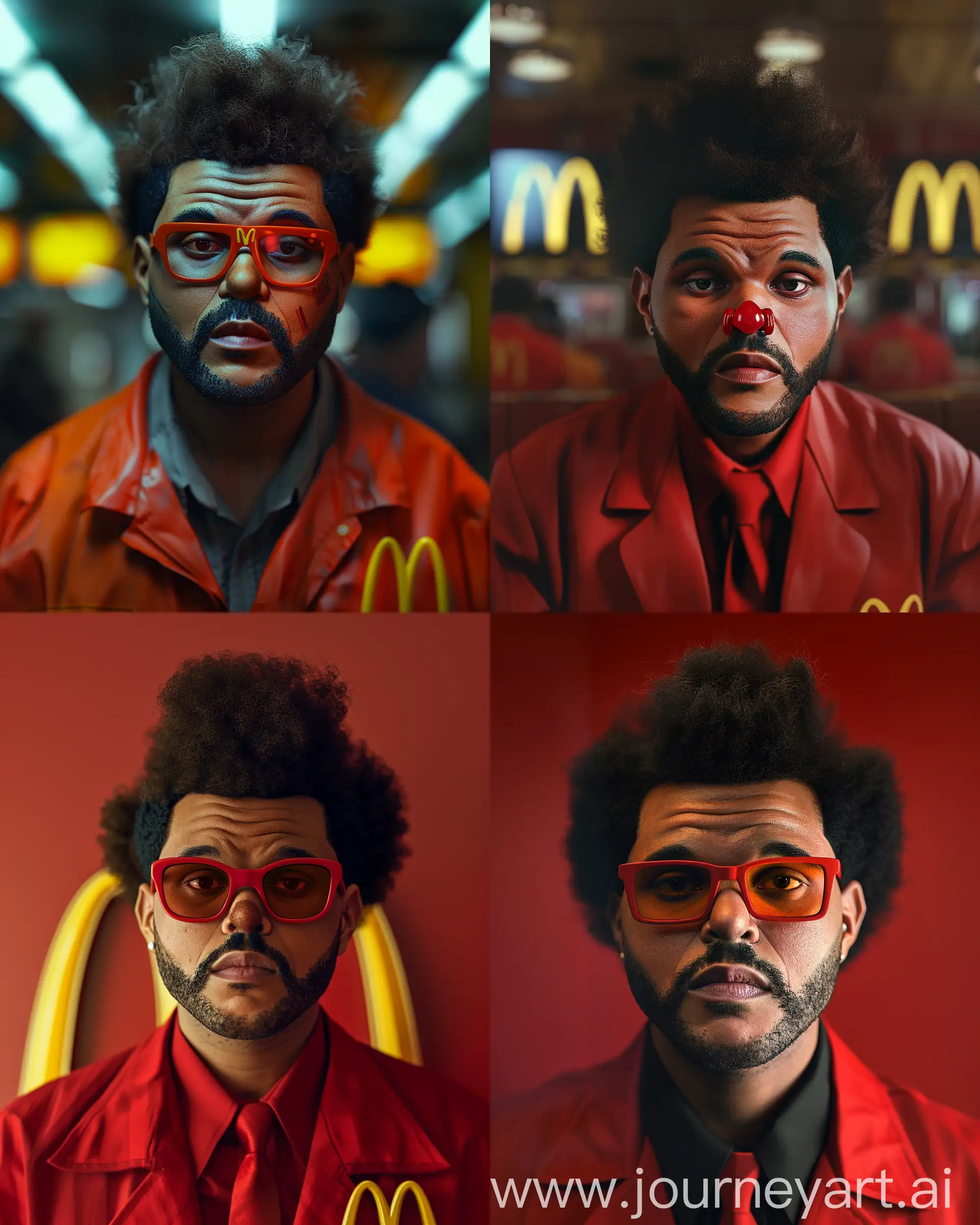 a hyperrealistic picture of The Weeknd as a McDonald's worker, cinematic shot, detailed, photography, 16k, --ar 4:5