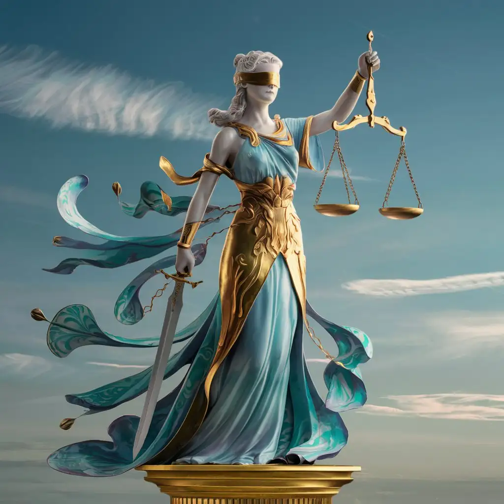 Goddess of Justice Femida on Blue Background