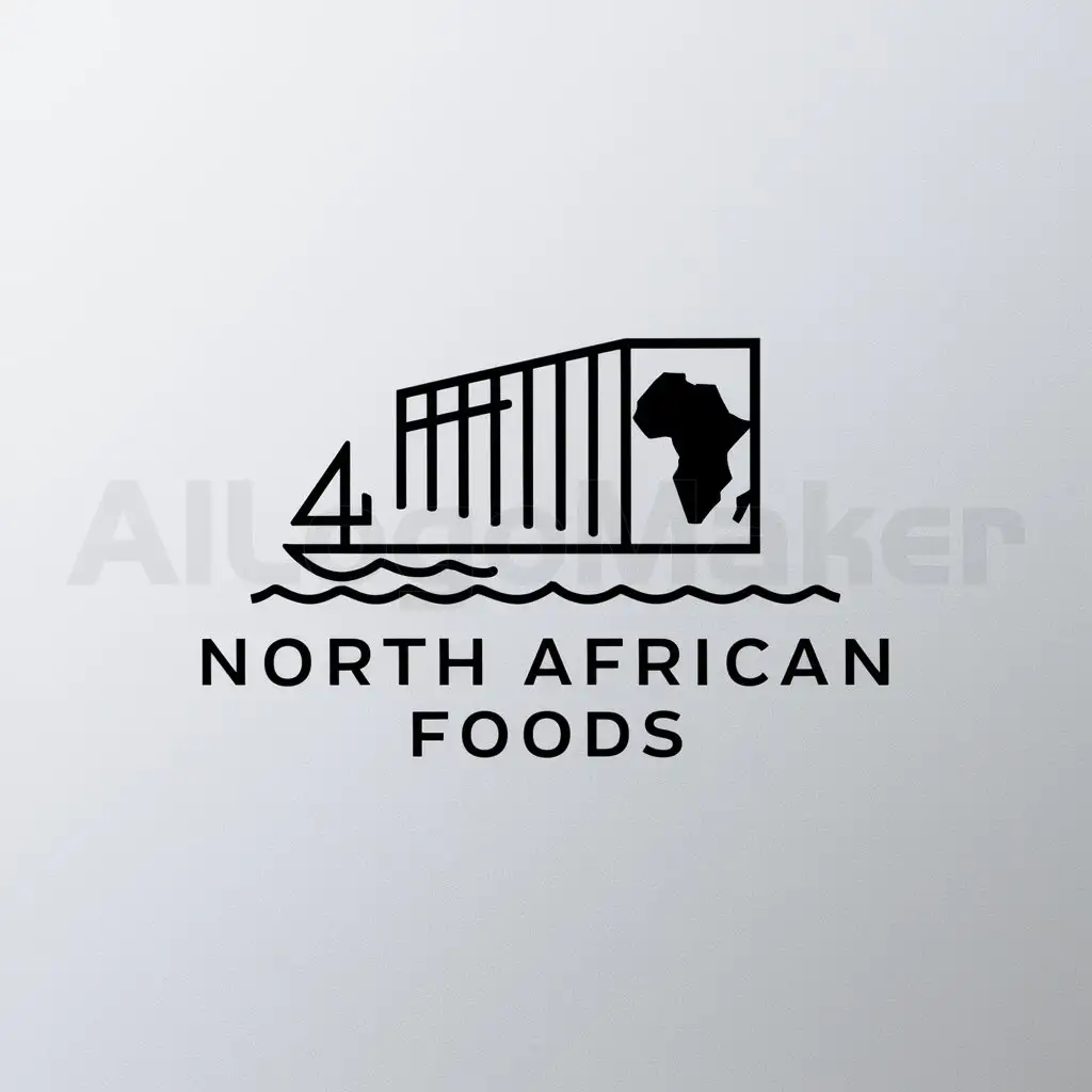 a logo design,with the text "NORTH AFRICAN FOODS", main symbol:IMPORT FOODS FROM AFRICA TO USA CARGO CONTAINER,Minimalistic,clear background