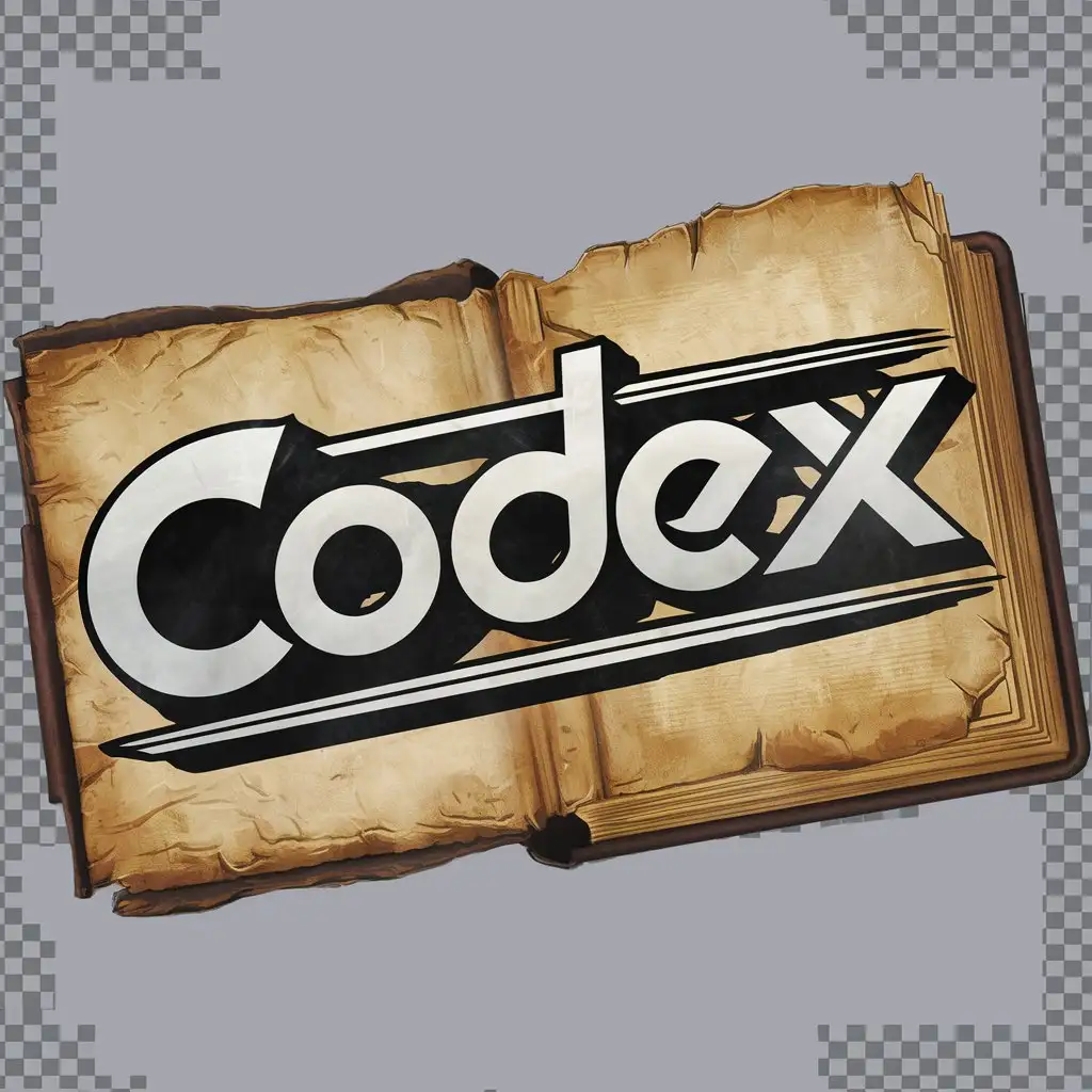 a logo design,with the text "Codex", main symbol:comics & gaming. Logo on a tattered book,Moderate,clear background