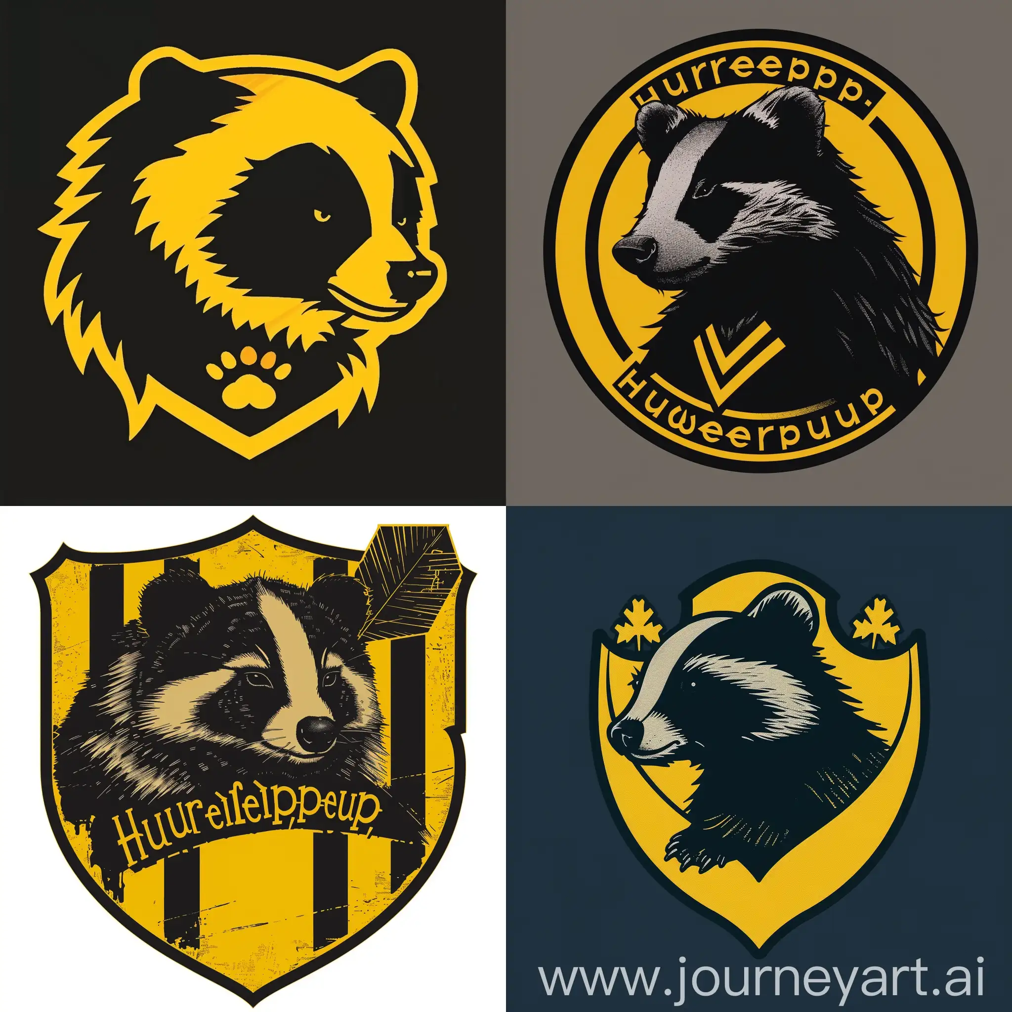super cool logo "Hufflepuff, Hufflepuff faculty from Harry Potter, black yellow badger