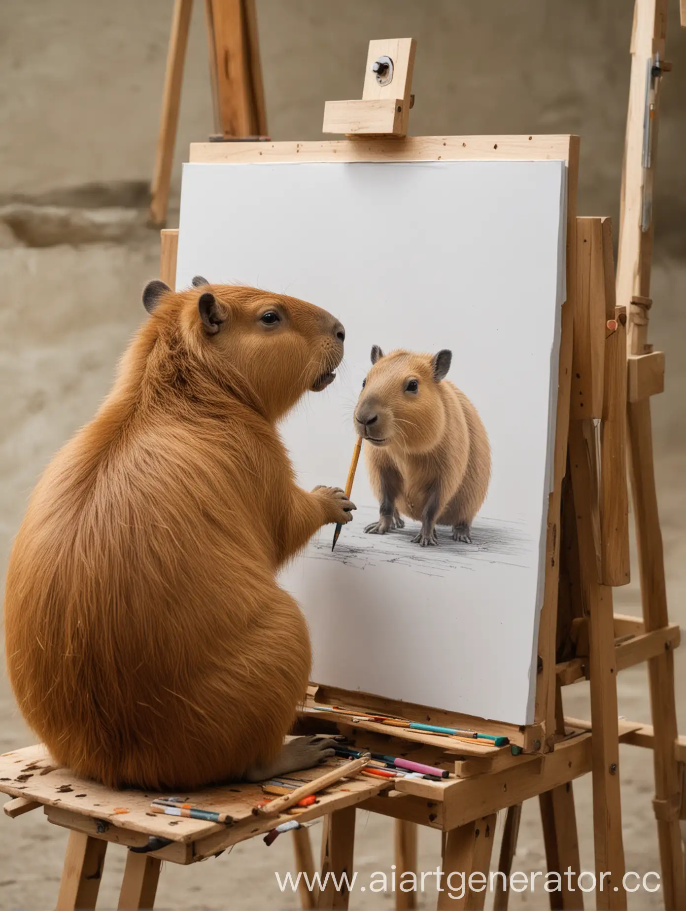Artist-Drawing-a-Capybara-at-an-Easel-in-an-Art-Workshop