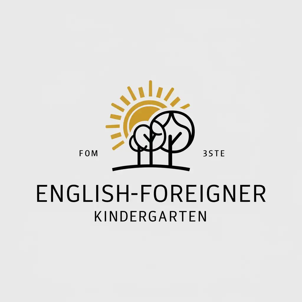 a logo design,with the text "English-foreigner kindergarten", main symbol:Sun/Trees,complex,be used in Education industry,clear background