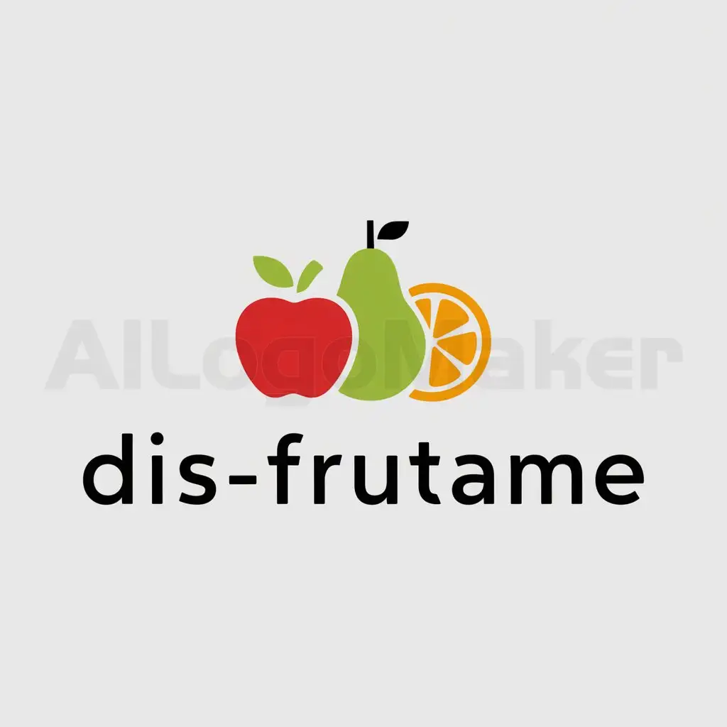 a logo design,with the text "Dis-Frutame", main symbol:The symbol of the logo are fruits, an apple, pear, orange,Minimalistic,clear background