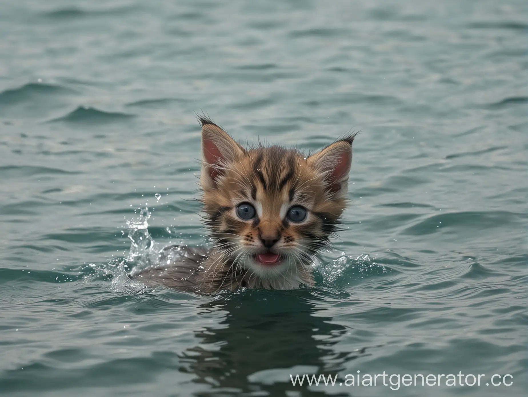 Lonely-Kitten-Swimming-in-the-Vast-Ocean