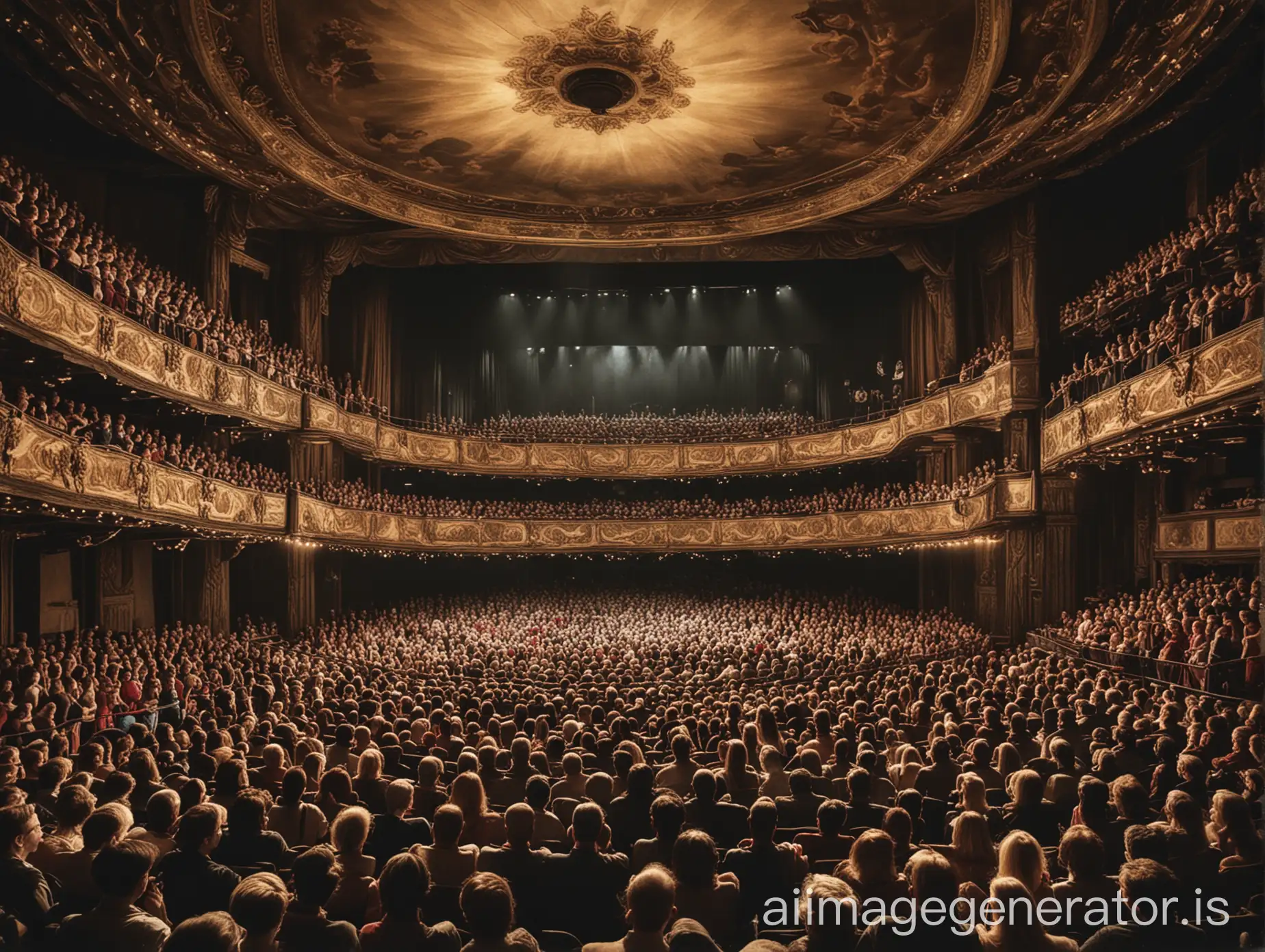 Teatro con un publico muy grande cantando