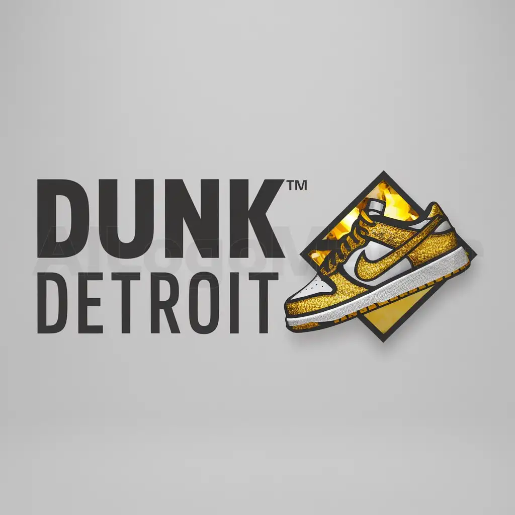 a logo design,with the text "DUNK DETROID", main symbol:emblem on nike sneakers TN in yellow-white color as diamond,Moderate,be used in Retail industry,clear background