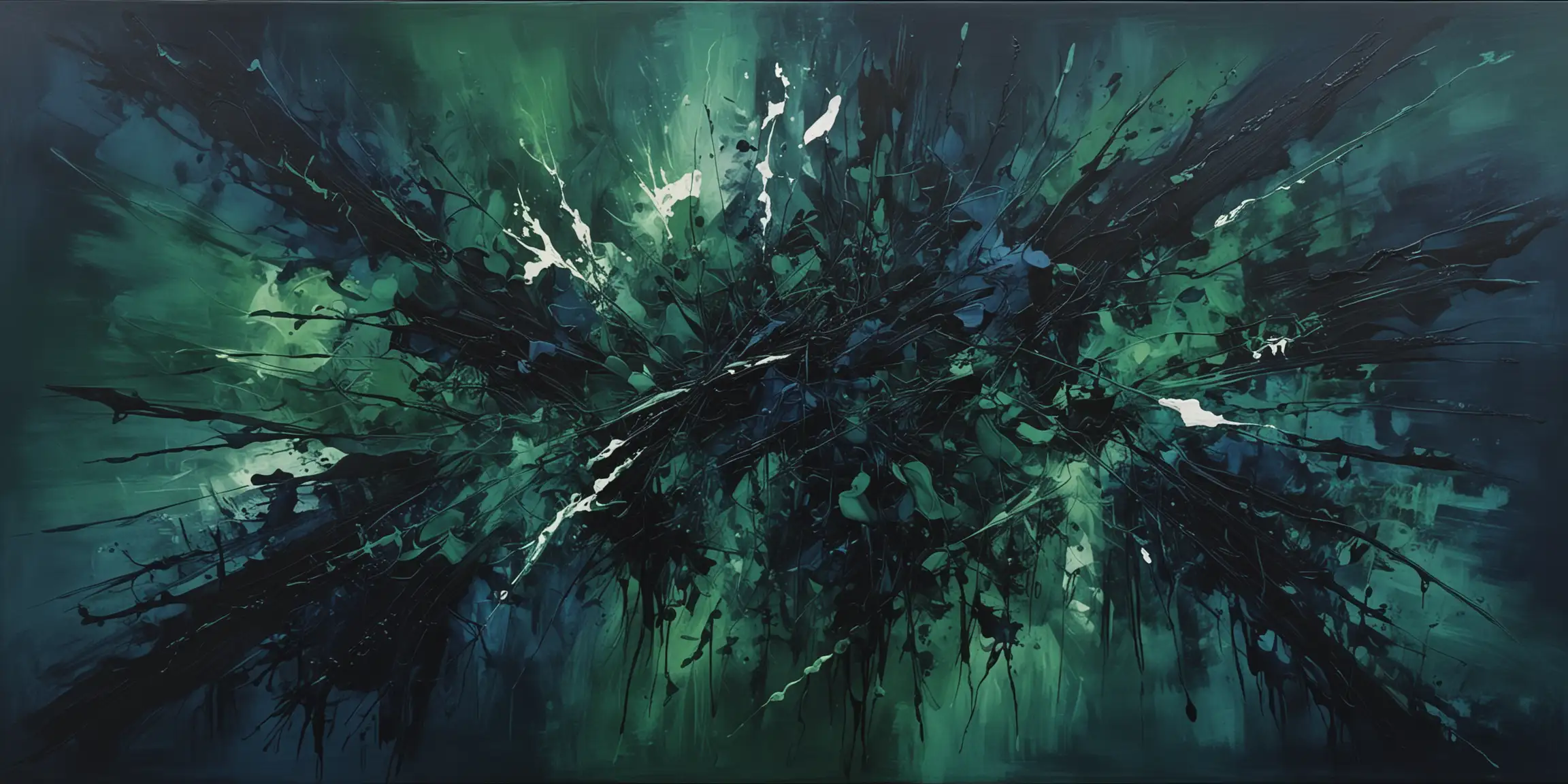 Abstract Dark Green and Navy Blue Painting