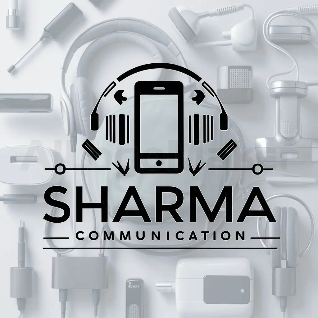 a logo design,with the text "Sharma Communication", main symbol:Mobile accessories,Moderate,be used in Retail industry,clear background