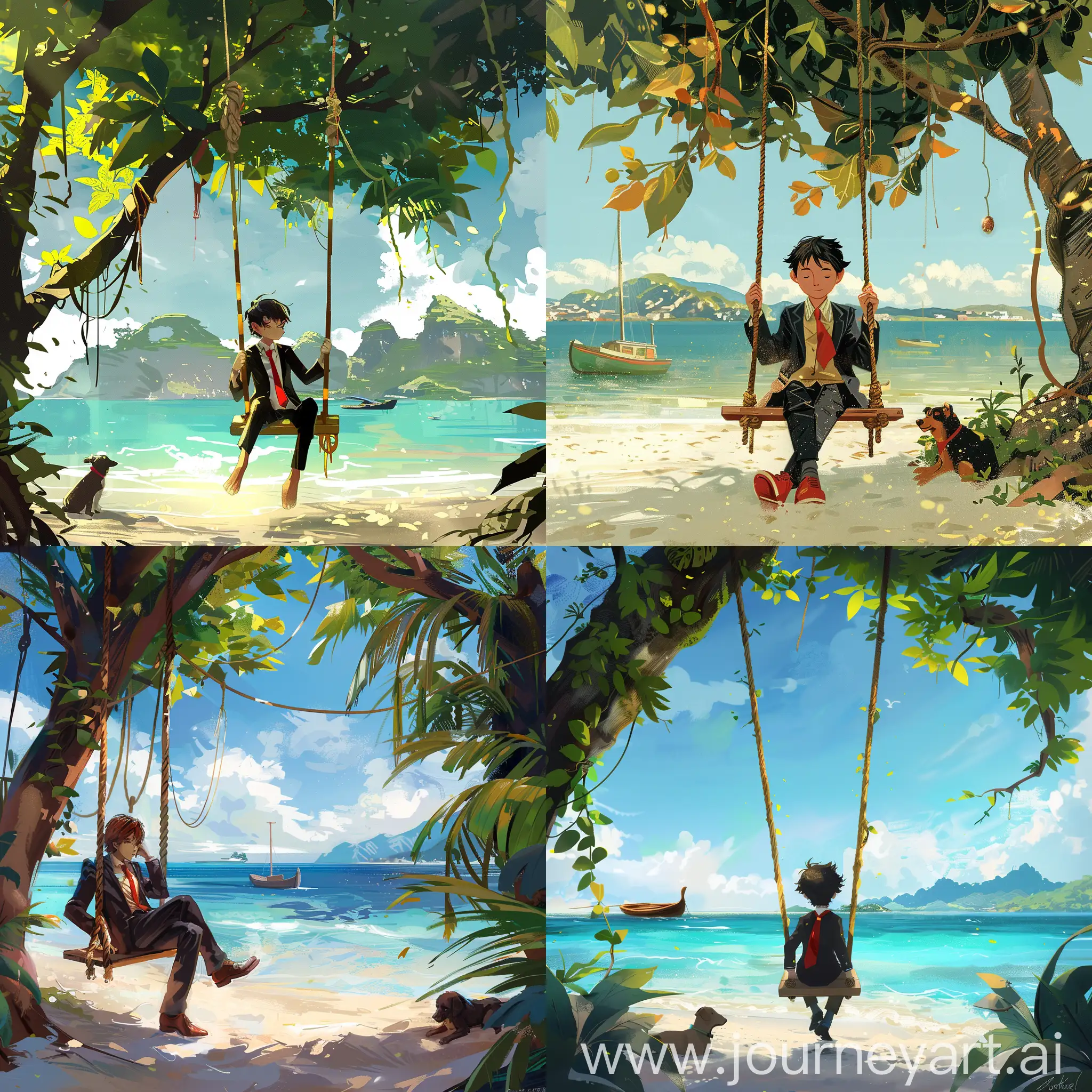 Young-Man-in-Tropical-Suit-on-Swing-with-Caribbean-Seascape