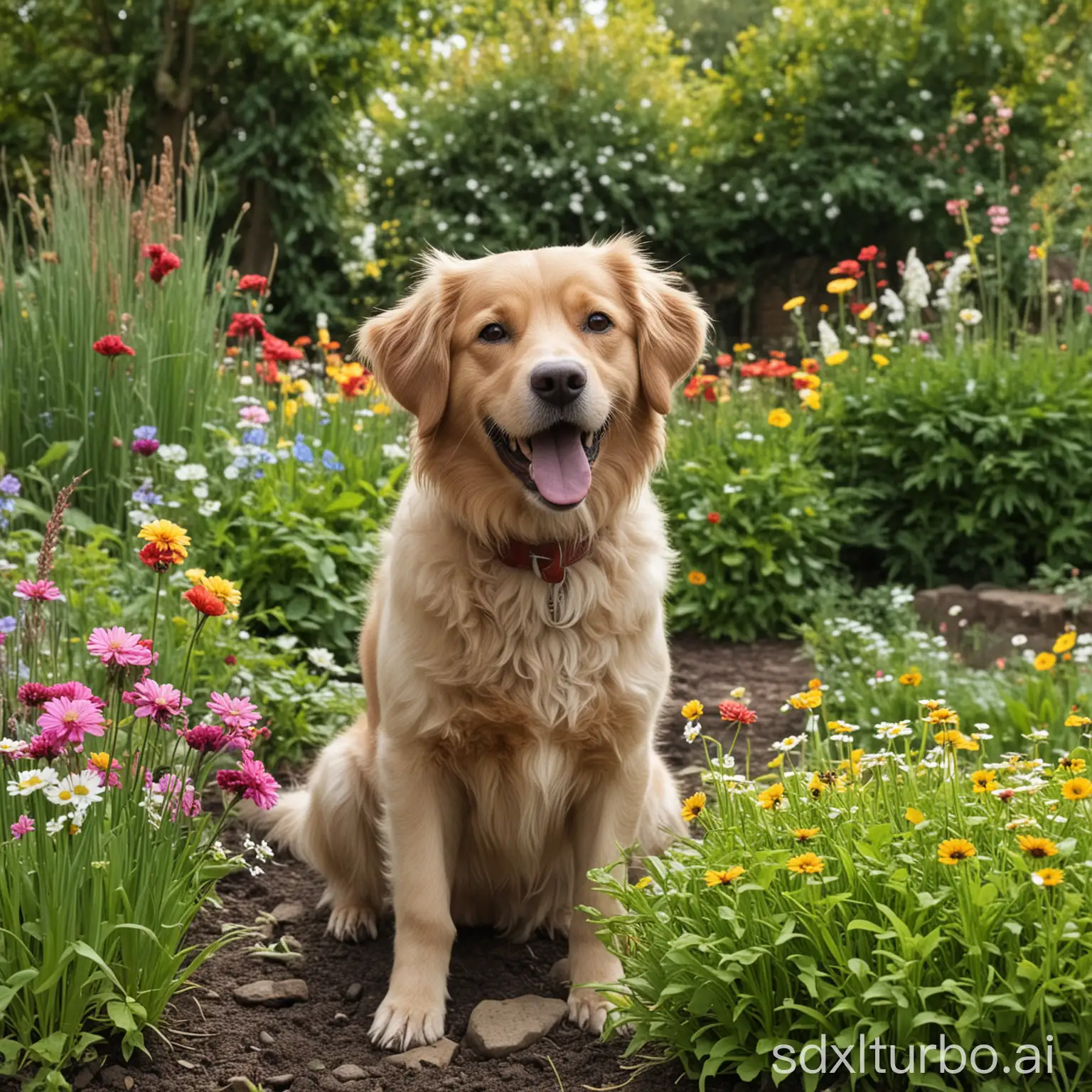 花园中快乐的狗狗