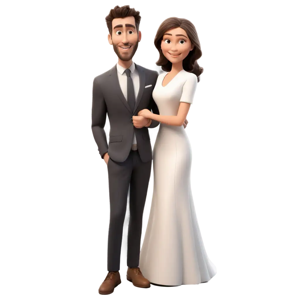 Stunning-Wedding-Couple-Caricature-in-3D-Pixar-Style-PNG-Add-Whimsy-to-Your-Special-Moments