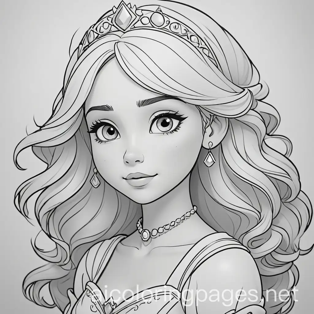 princess

, Coloring Page, black and white, line art, white background, Simplicity, Ample White Space. The background of the coloring page is plain white to make it easy for young children to color within the lines. The outlines of all the subjects are easy to distinguish, making it simple for kids to color without too much difficulty