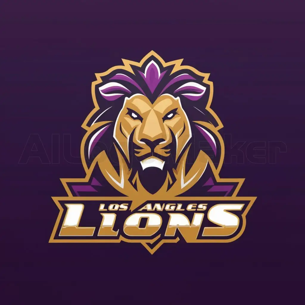 a logo design,with the text "Los Angeles Lions", main symbol:A majestic lion's head in gold and purple, representing strength, leadership, and dominance on the court.,Moderate,clear background