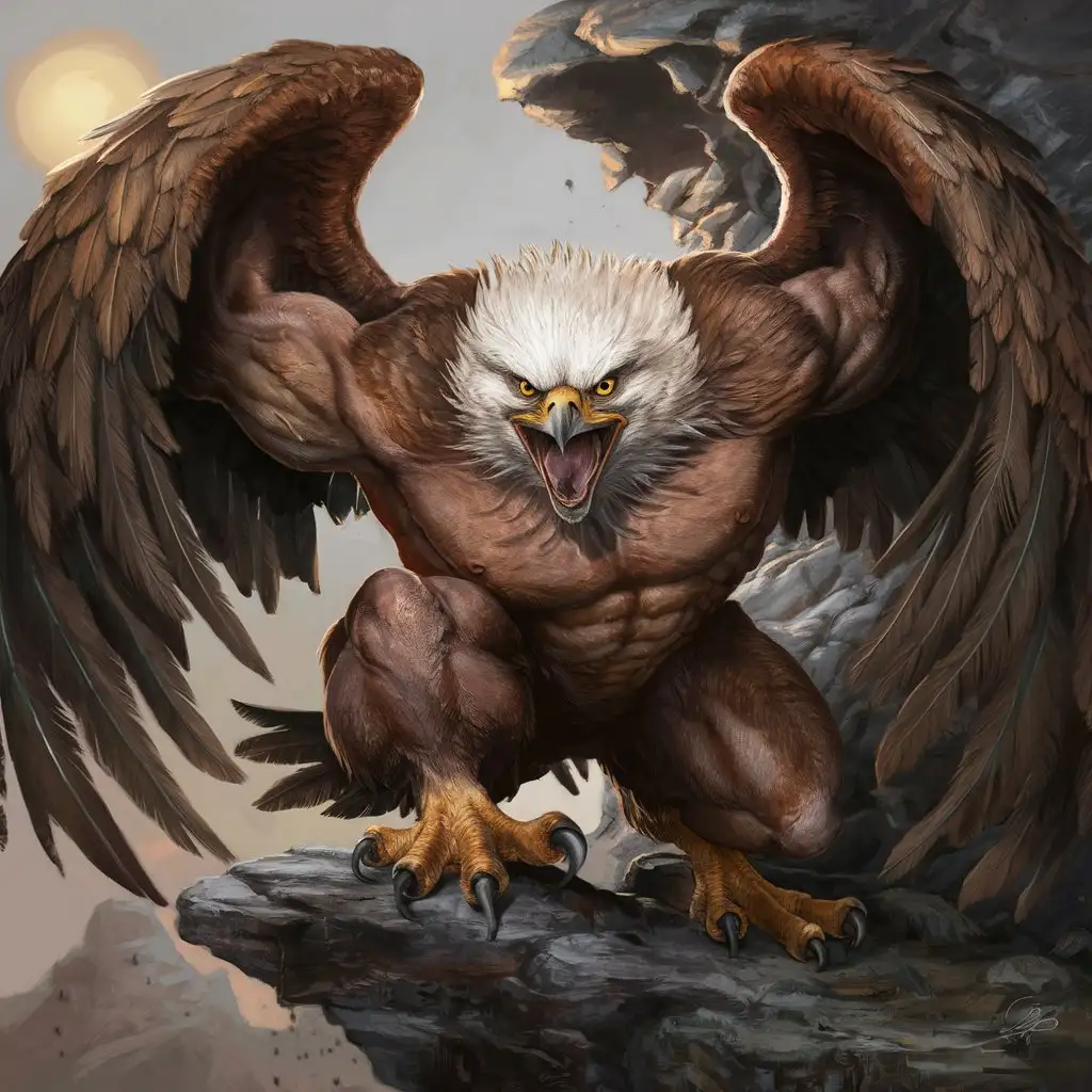 Aggressive, Wild, Fierce and Muscular Eagle with Spread Wings