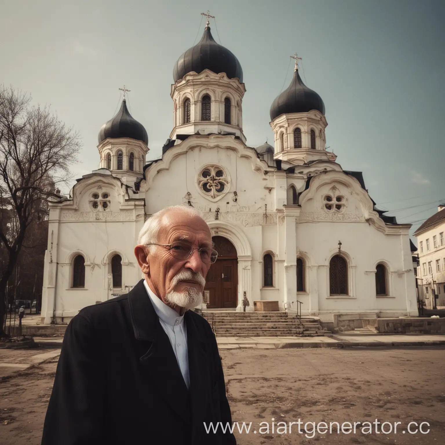 Elderly-Man-Standing-Proudly-before-an-Ornate-Orthodox-Church