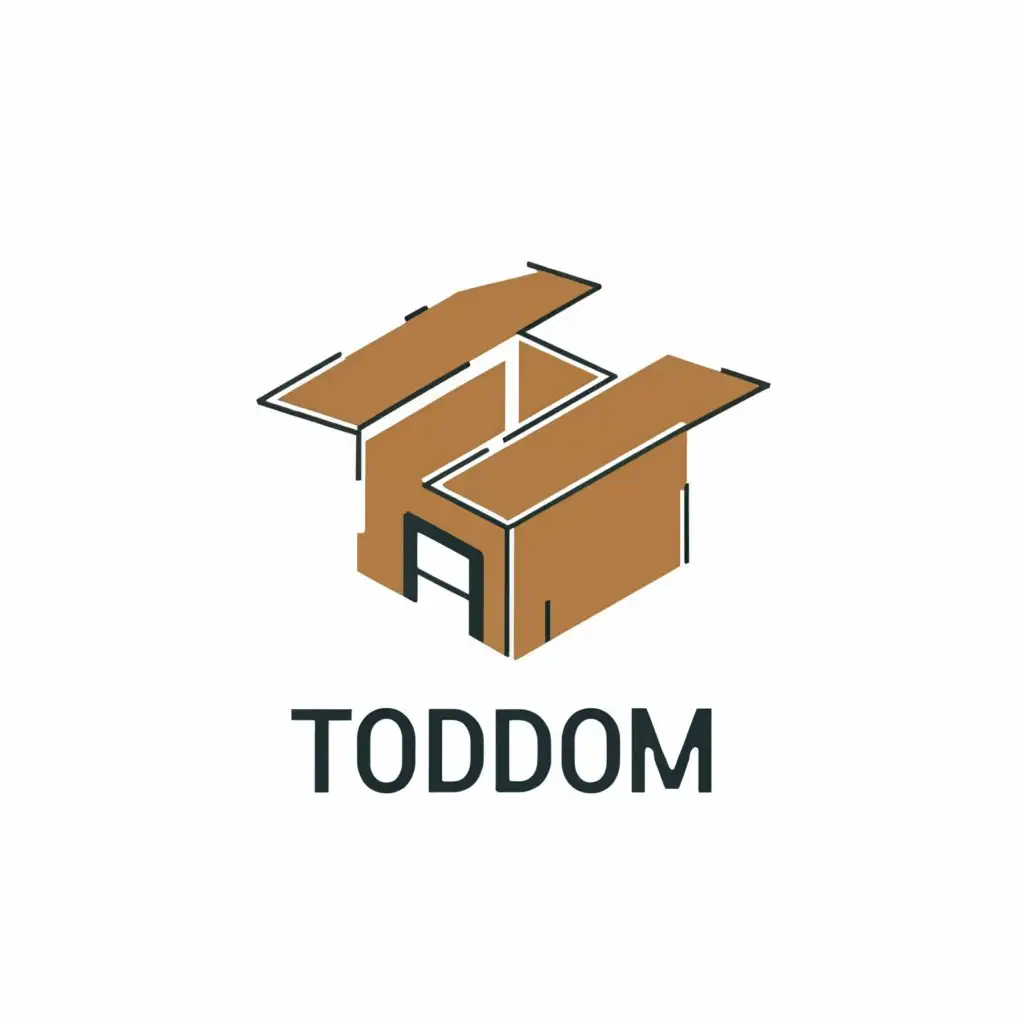 a logo design,with the text "TODOM", main symbol:open cardboard box in the shape of a house,Minimalistic,be used in Technology industry,clear background