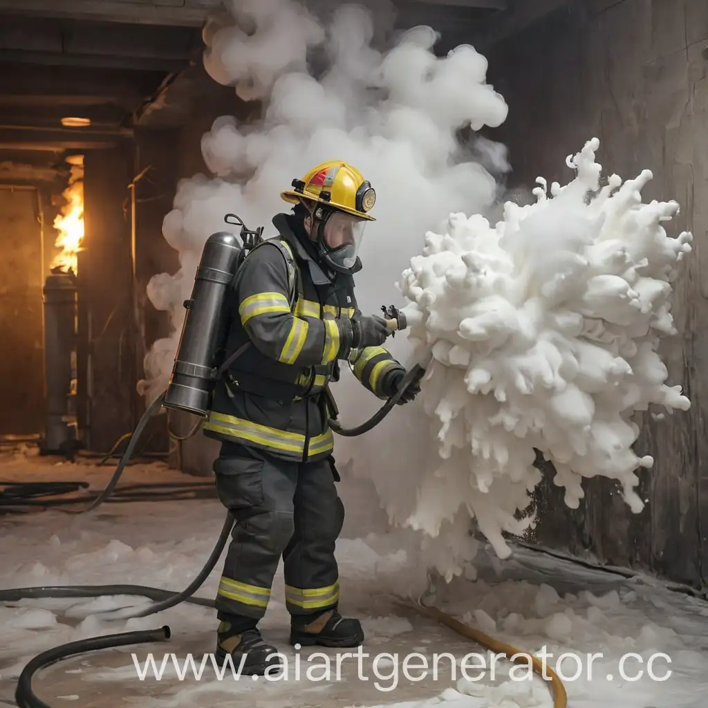Multishnyy-Fireman-Extinguishing-Fire-Foam-in-Chamber
