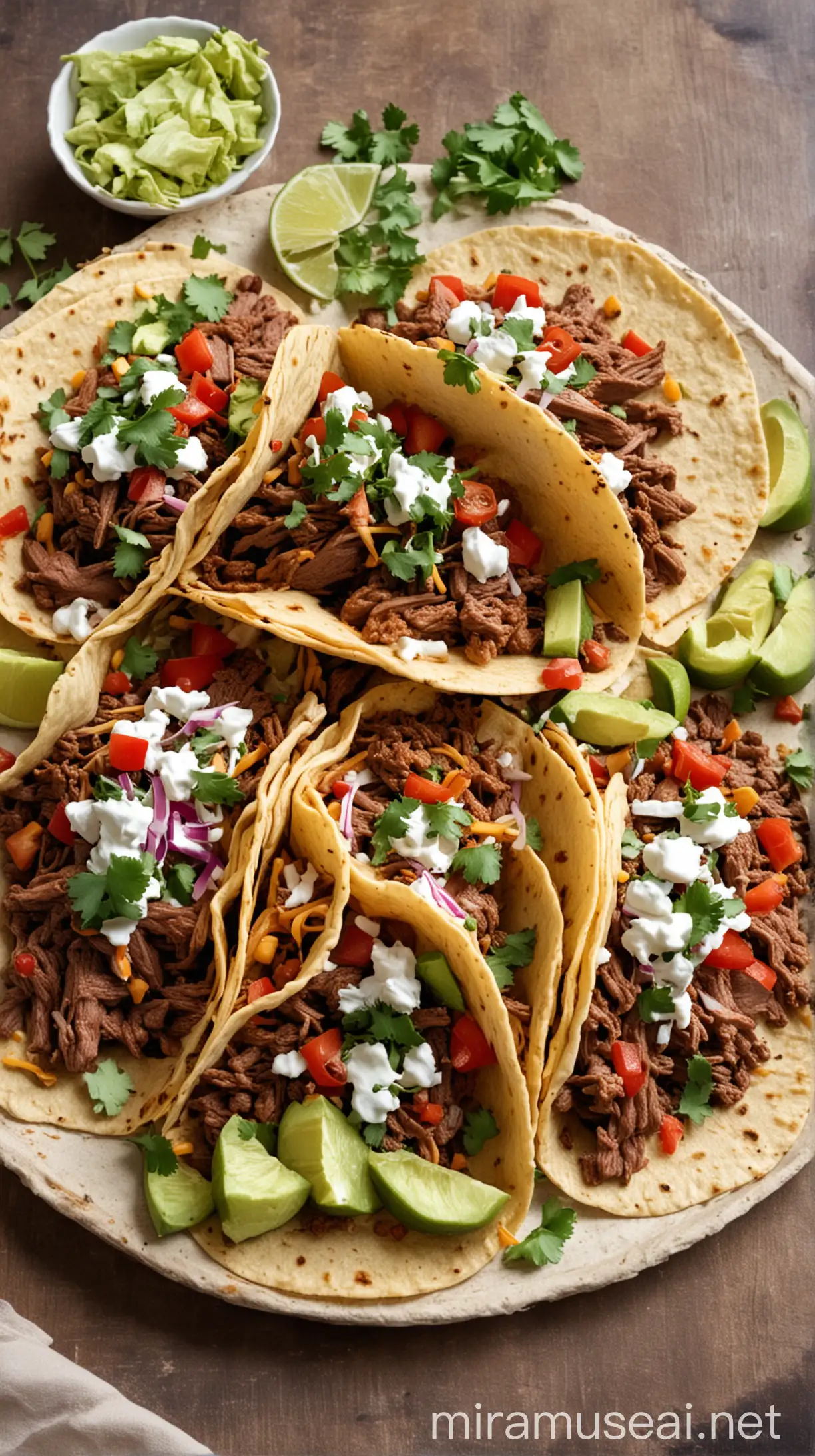 Delicious Beef Tacos on Wooden Table