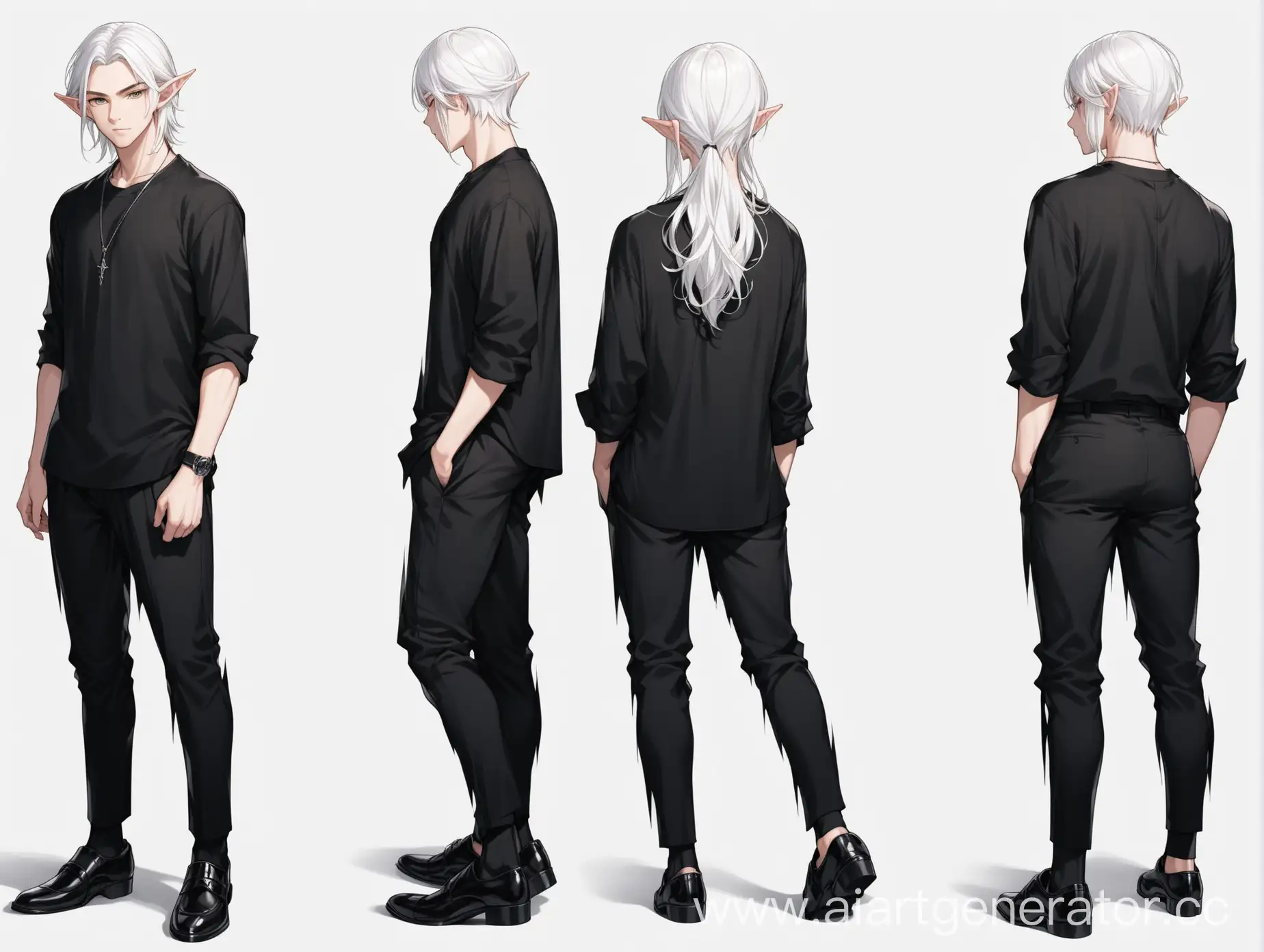 Young-Elf-with-ShoulderLength-White-Hair-in-Black-Attire-on-White-Background