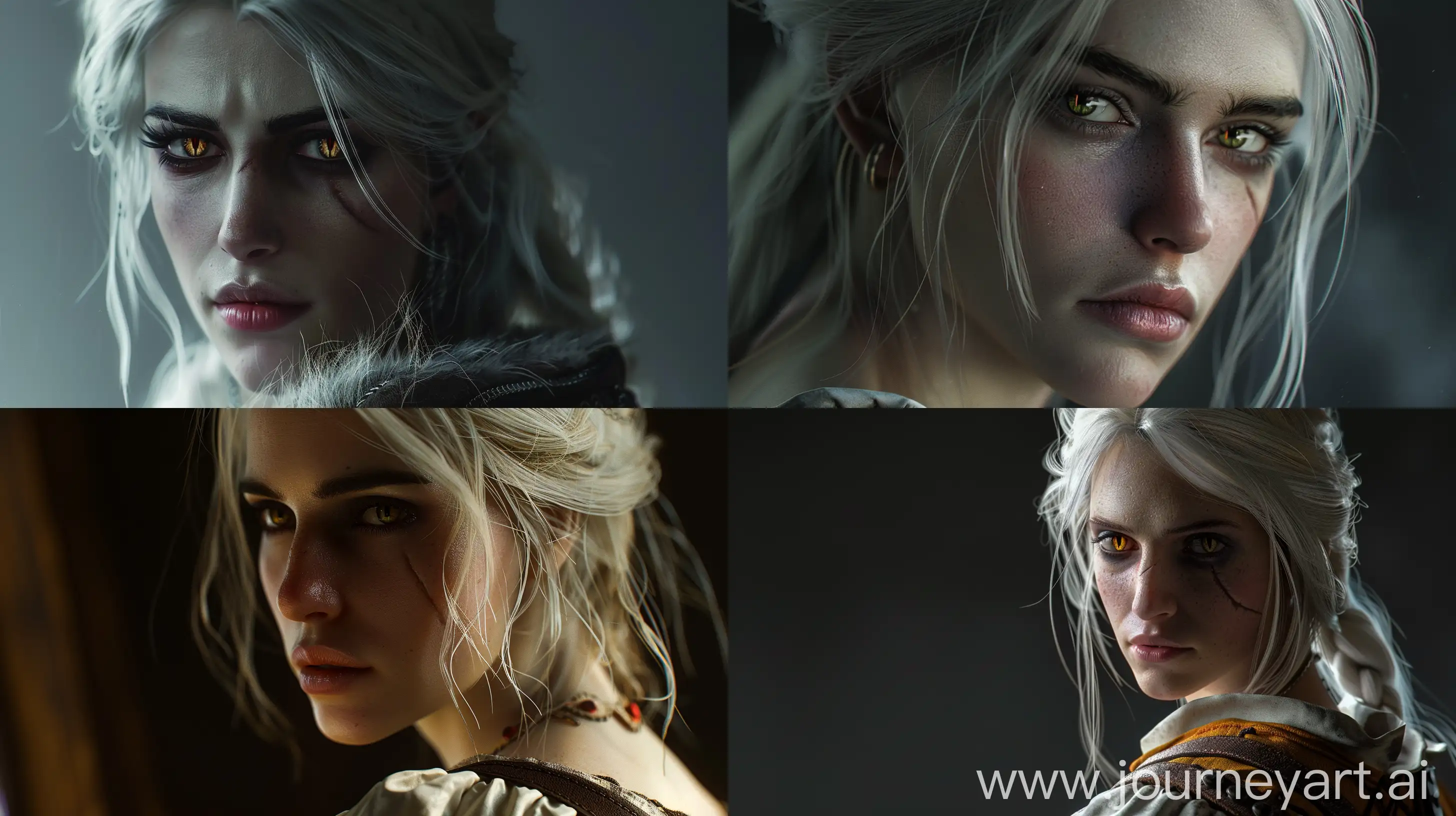 Ciri from The Witcher 3, cinematic lighting, ultra realistic, 4K, --ar 16:9
