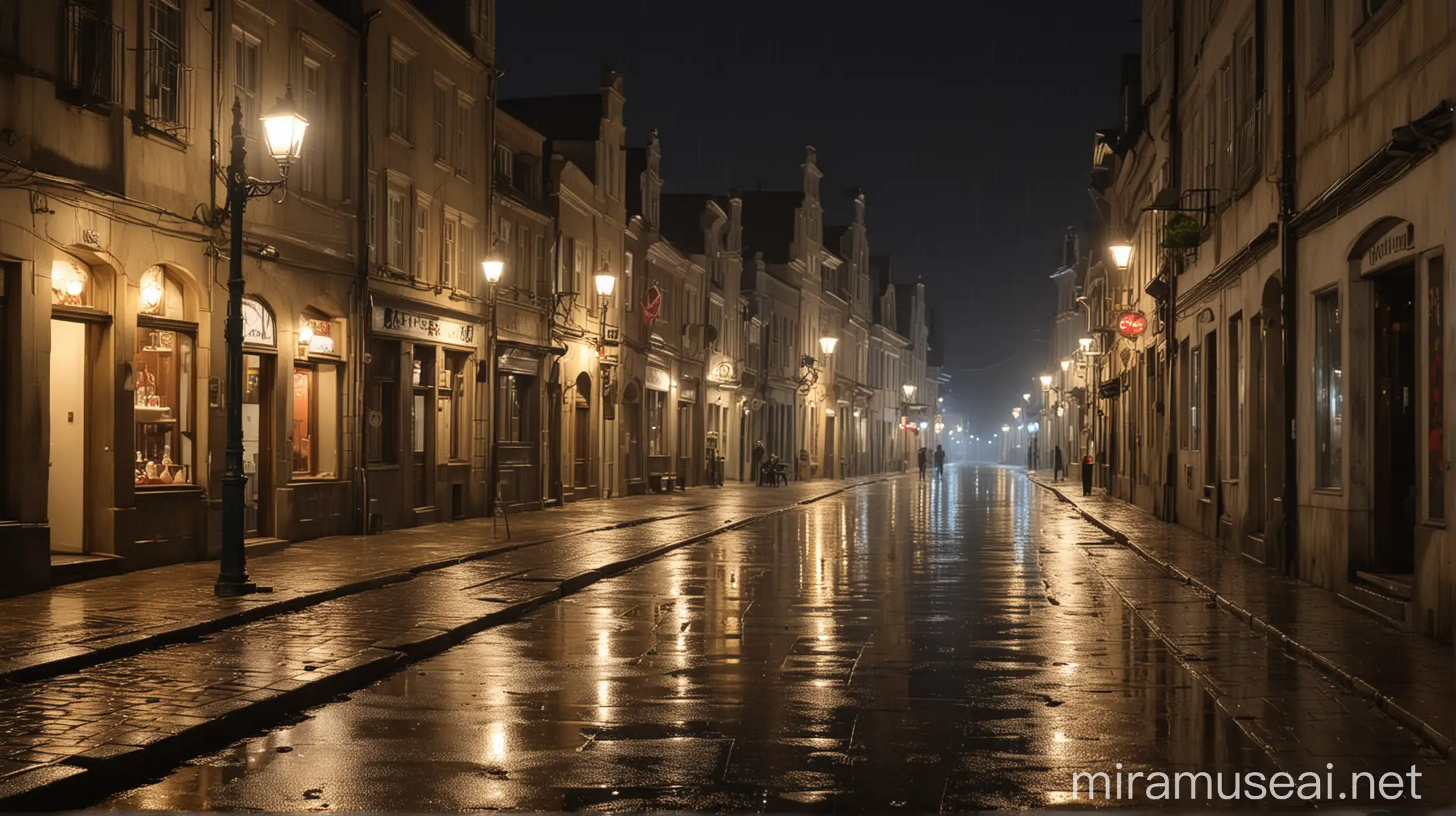 Stroll alone in the quiet night after rain in town