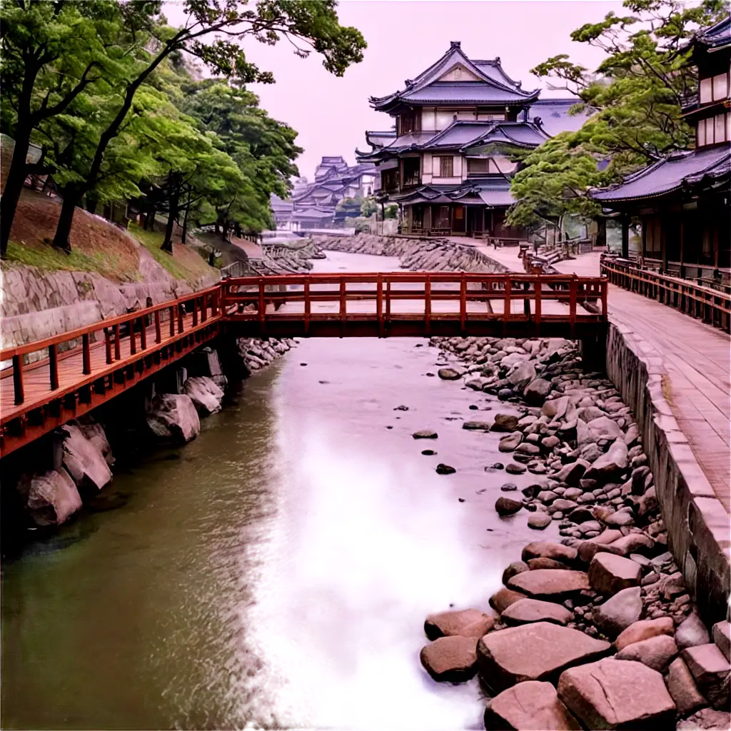 PNG-Image-Sturdy-Wooden-Bridge-Over-River-in-Meiji-Period-Streetscape