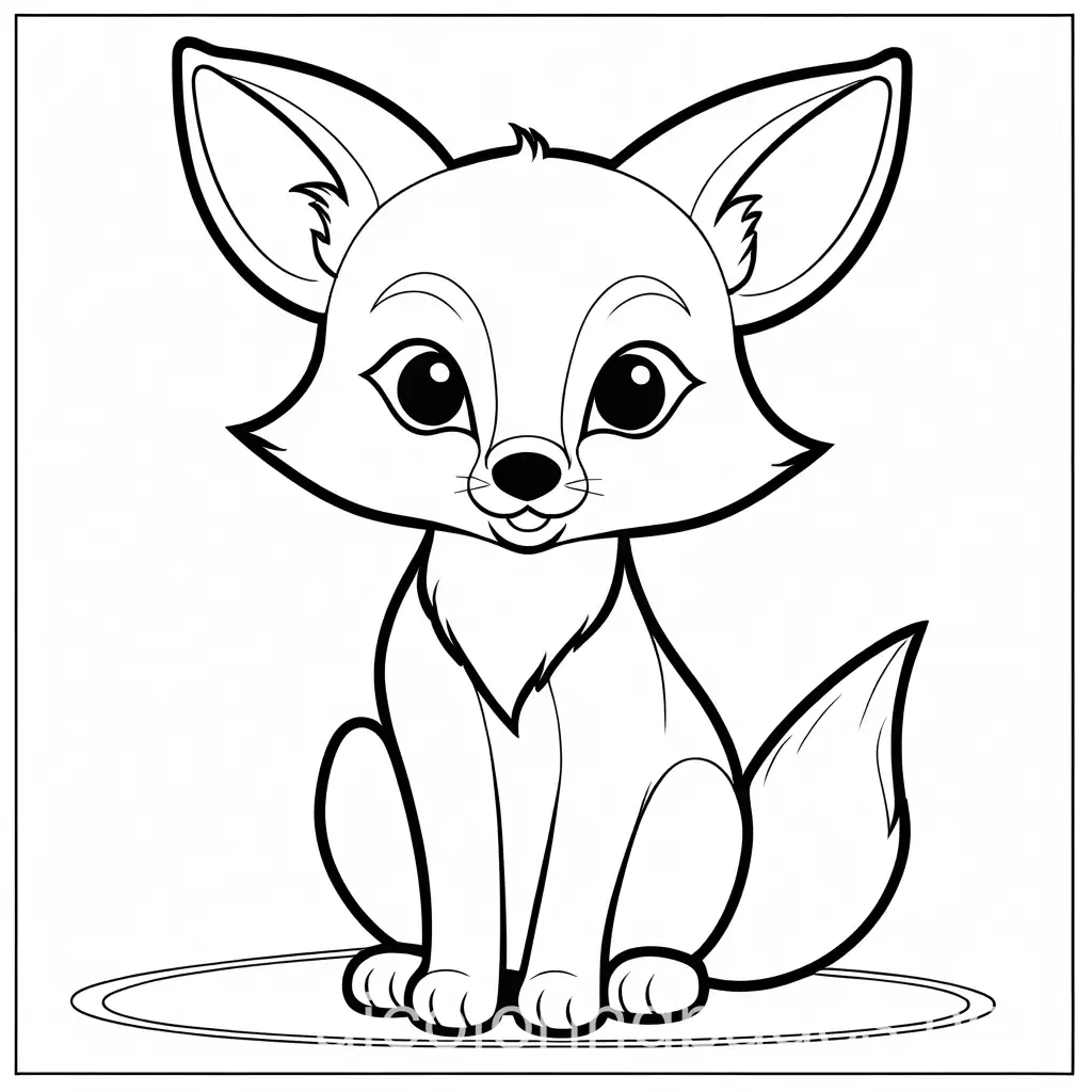 a black and white outline drawing of a cute cartoon fox with a white background, Coloring Page, black and white, line art, white background, Simplicity, Ample White Space. The background of the coloring page is plain white to make it easy for young children to color within the lines. The outlines of all the subjects are easy to distinguish, making it simple for kids to color without too much difficulty, Coloring Page, black and white, line art, white background, Simplicity, Ample White Space. The background of the coloring page is plain white to make it easy for young children to color within the lines. The outlines of all the subjects are easy to distinguish, making it simple for kids to color without too much difficulty