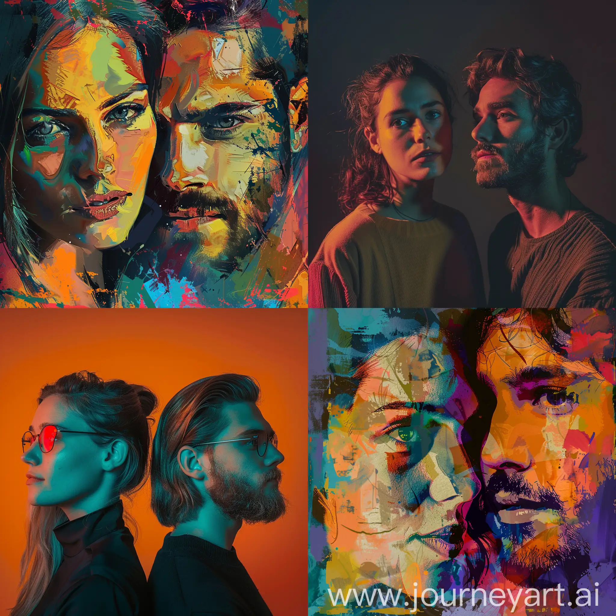 Tonal colors portrait man and woman 