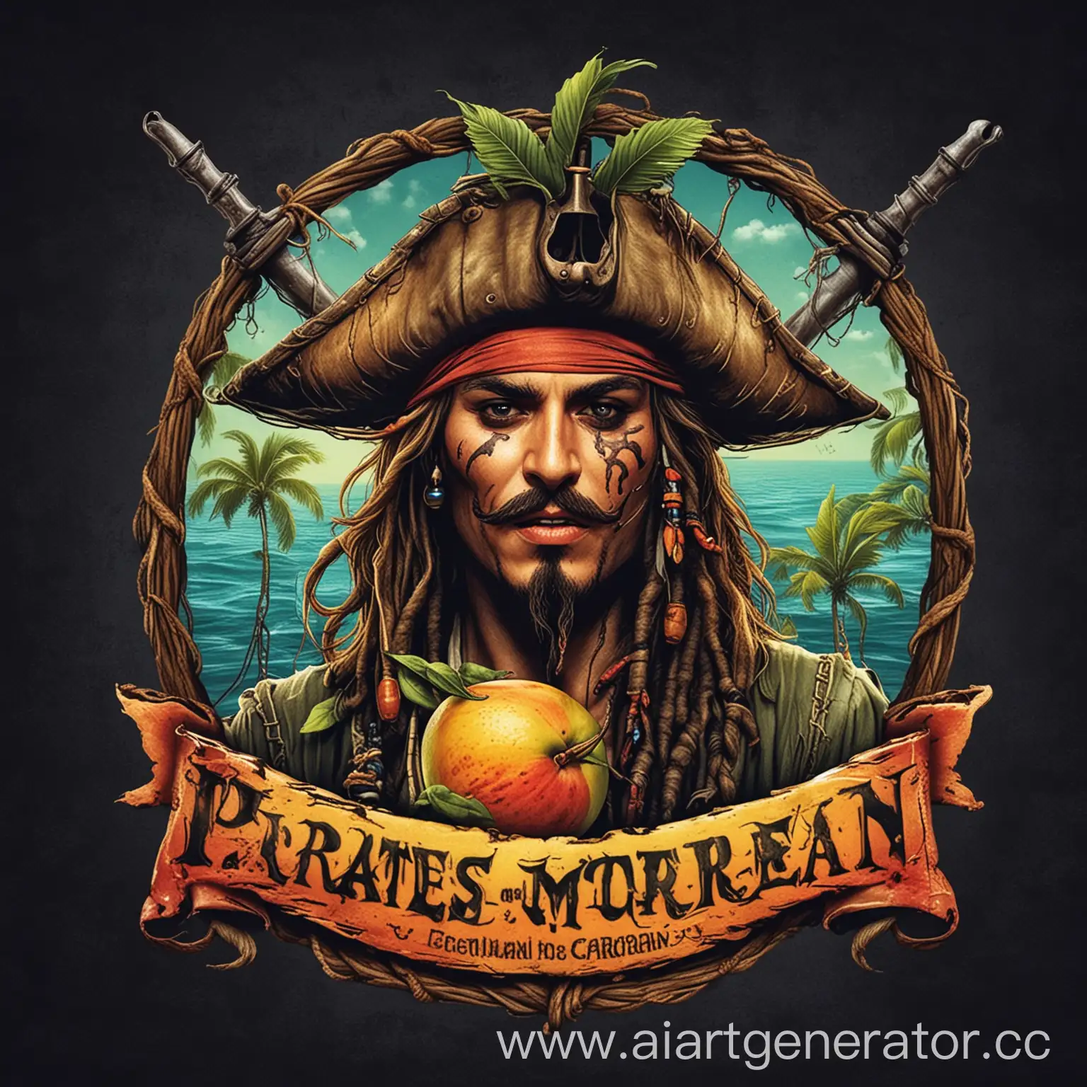 логотип для лимонада со вкусом манго-гуава, тематика пираты карибского моря