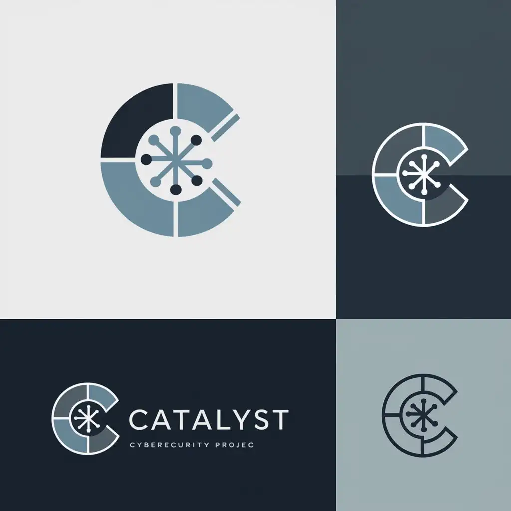 a logo design,with the text "Catalyst", main symbol: Catalyst
Modern Minimalist Logo concept:
The logo features a simple and clean design, incorporating the concept of a cyber security project and the idea of initiating or accelerating significant change. The main element of the logo is a circular "C" shape, which represents the first letter of the project's name "Catalyst". The circle is divided into four quadrants, symbolizing the four key aspects of cyber security: detection, protection, response and recovery.

The inner part of the "C" contains a stylized representation of a network, made up of clean lines and simple geometric shapes, such as circles and triangles. This element emphasizes the project's focus on cyber security and the interconnected nature of modern networks. The overall look is minimalistic and monochromatic, with a color palette similar to your brand colors: shades of blue (#02111A, #7CE0D3) and gray (#253746, #DBE2E9). For dark backgrounds, the logo can be inverted using white color.

For simplicity, versatility and clarity, this design focuses on the essence of modern minimalism with clean lines, minimal elements, and a monochromatic color palette. The name "Catalyst" is clearly visible, making the logo easily recognizable and adaptable for use on both white and black backgrounds.,Moderate,be used in cyber security industry,clear background