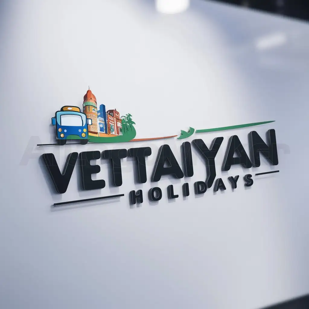 a logo design,with the text "Vettaiyan Holidays", main symbol:Bus gang,complex,be used in Travel industry,clear background
