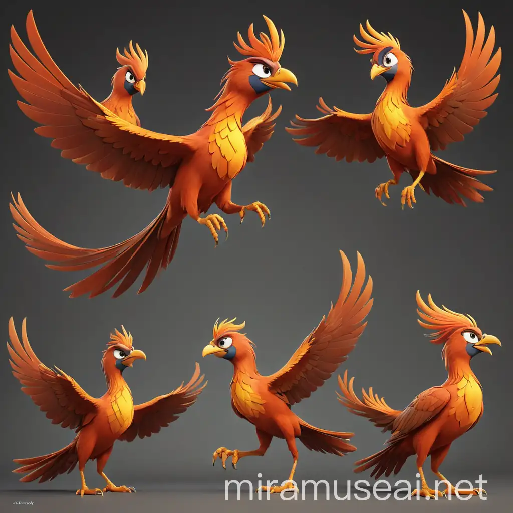 Disneystyle Phoenix Bird Character Art Multiple Poses CloseUp