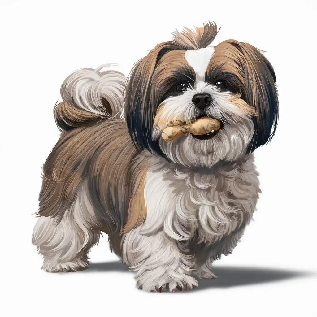 Adorable Tzitzu Dog Digital Painting on White Background