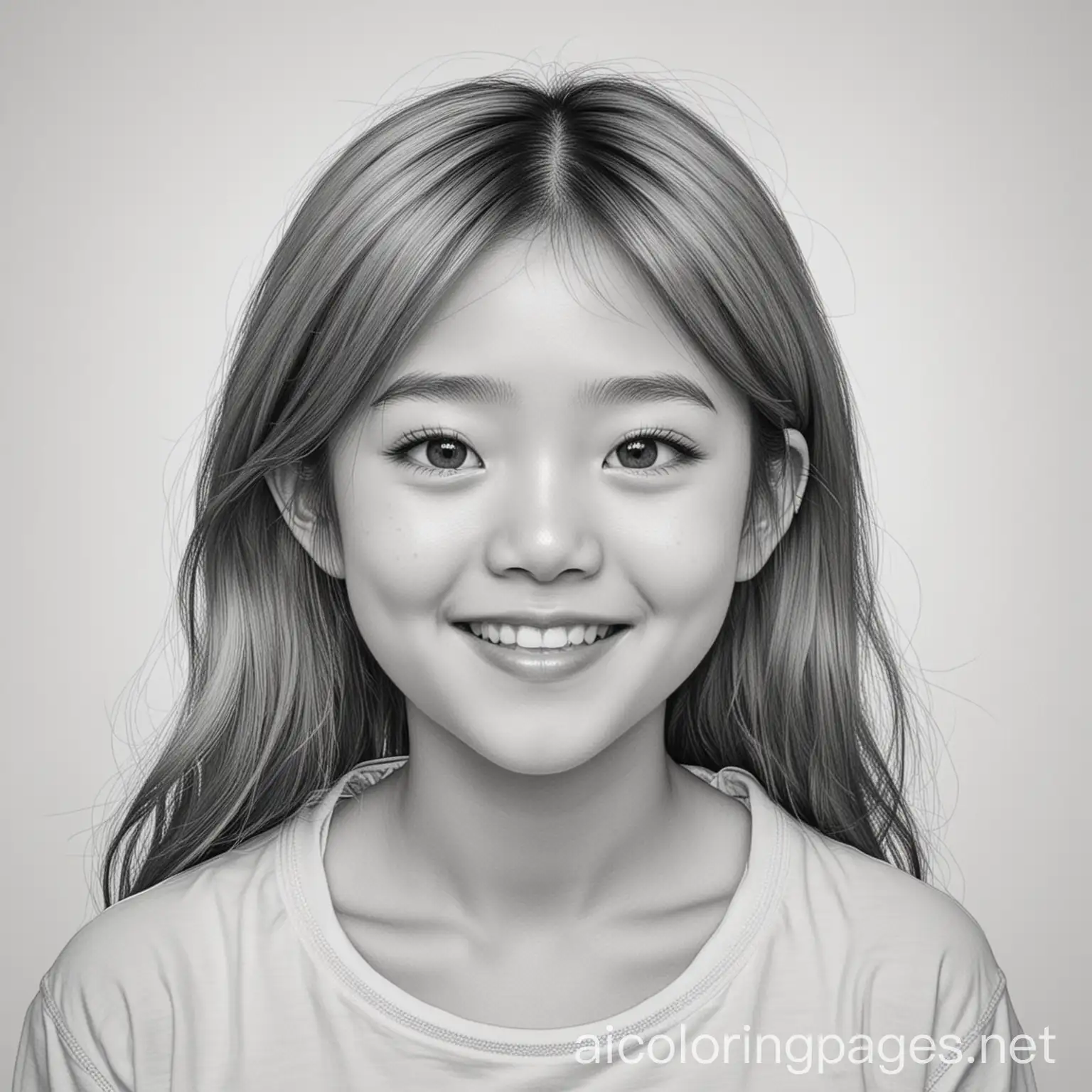 happy  asian realistic teen, Coloring Page, black and white, line art, white background, Simplicity, Ample White Space. The background of the coloring page is plain white to make it easy for young children to color within the lines. The outlines of all the subjects are easy to distinguish, making it simple for kids to color without too much difficulty