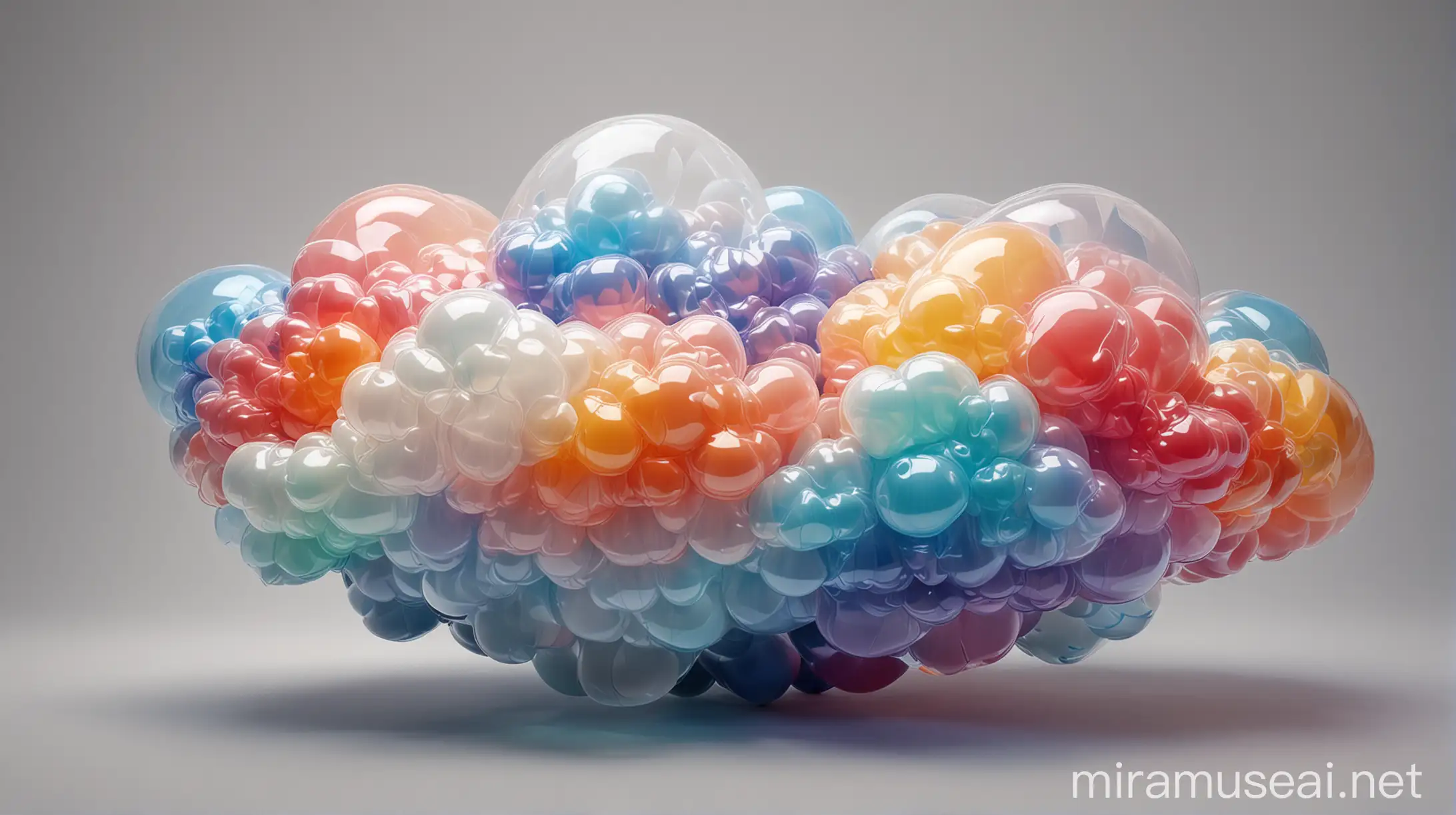 арт - объект - цветное облако с прозрачными частями из надувных изогнутых трубок