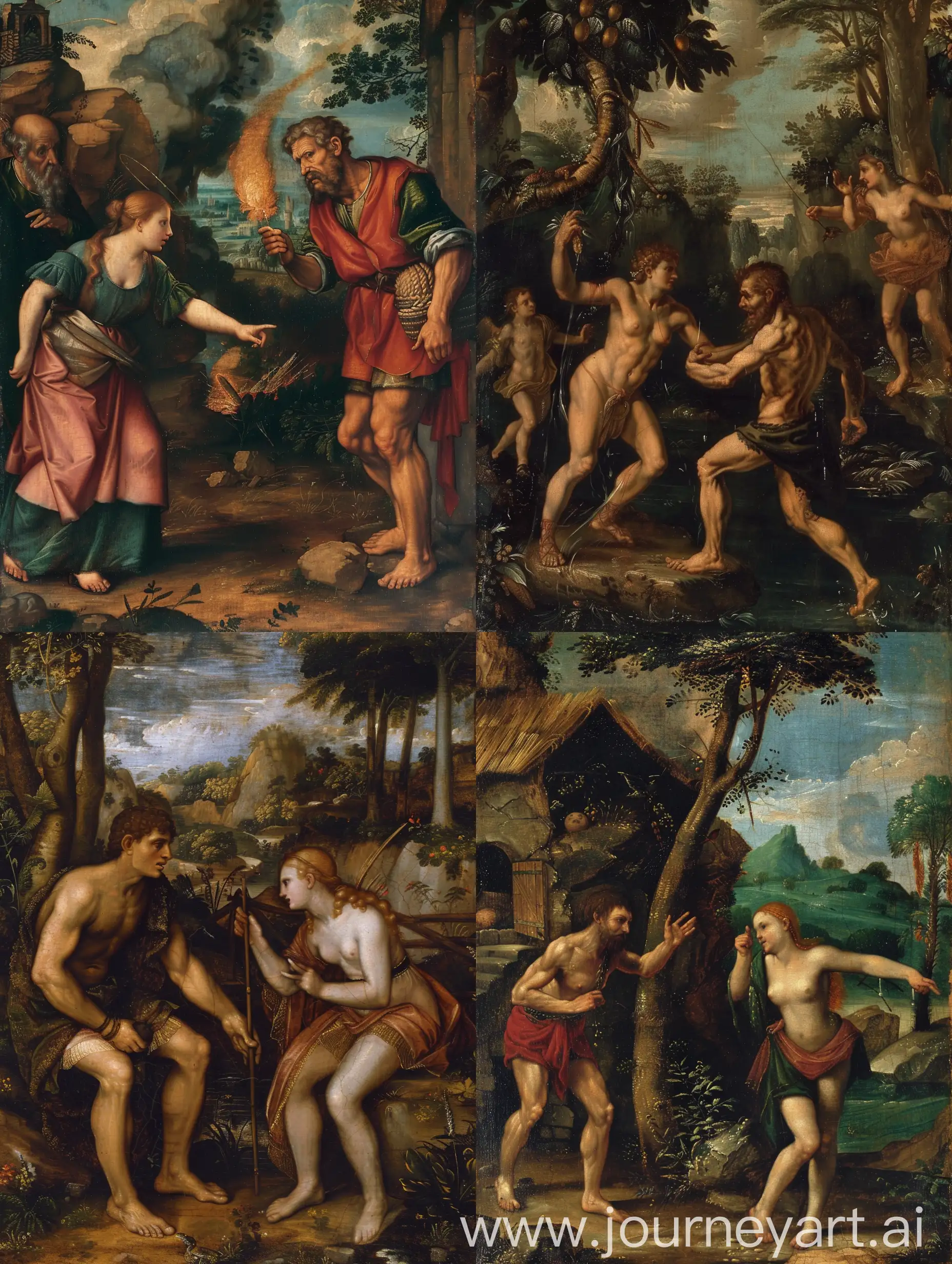 Adam and Eve being expelled from Eden painting, In the Renaissance style