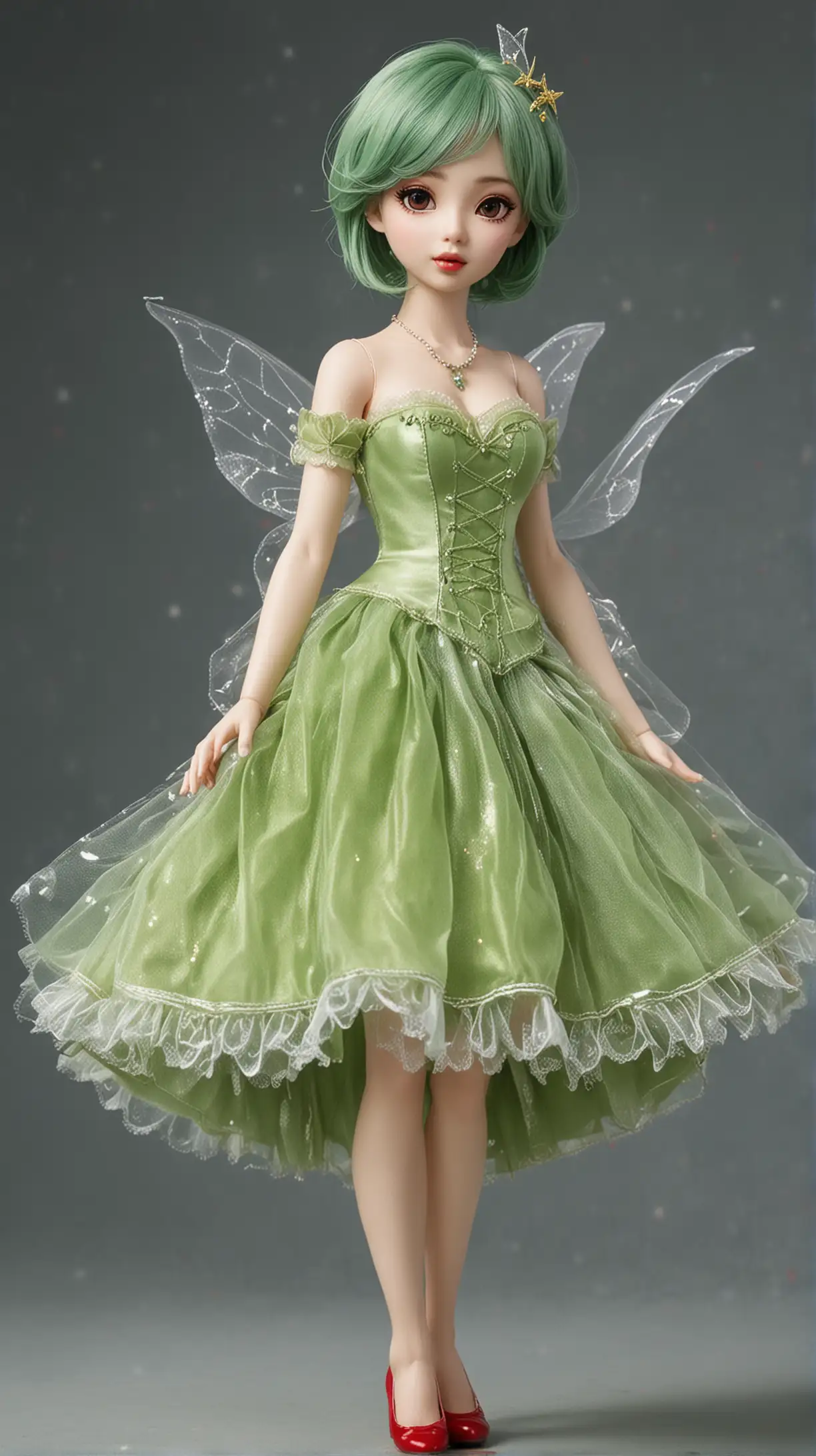 Kim Hye-yoon Beautiful Doll. green hair. wearing a Tinkerbell costume. Red Shoes.
