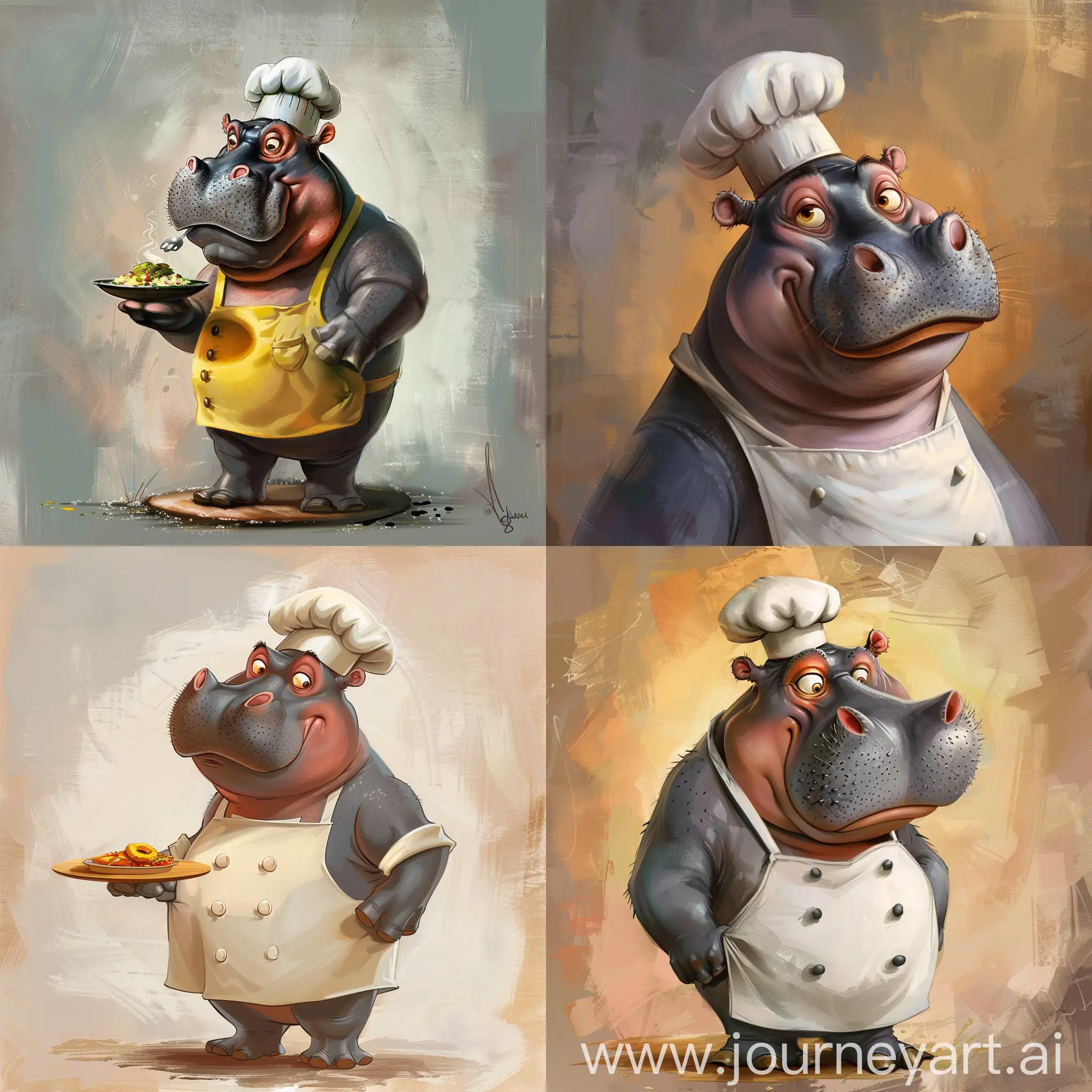 A Hippo chef Disney artistic style